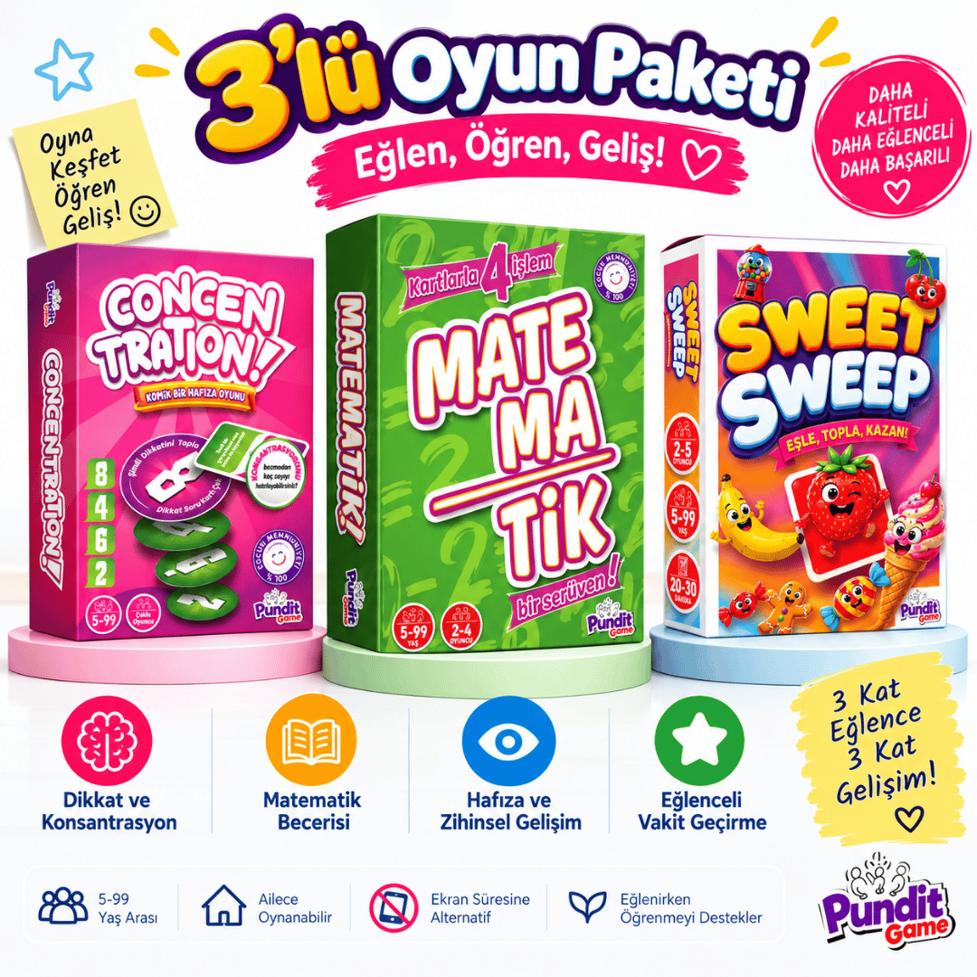 Concentration & Matema/TİK & Sweet Sweep 3'lü Eğitim ve Zeka Oyunu Paketi | Dikkat, Hafıza ve Matematik