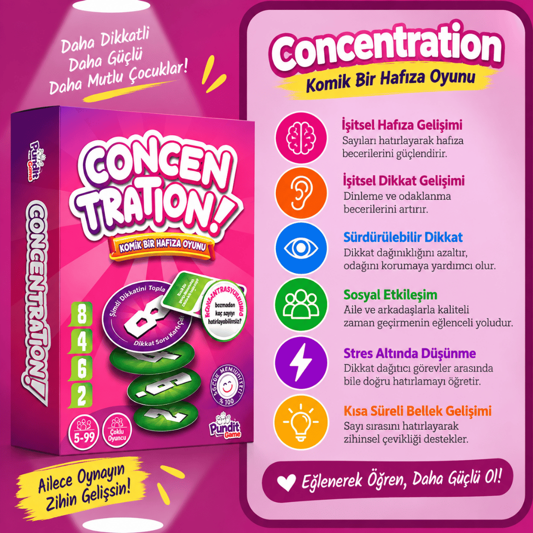 Concentration & Matema/TİK & Sweet Sweep 3'lü Eğitim ve Zeka Oyunu Paketi | Dikkat, Hafıza ve Matematik