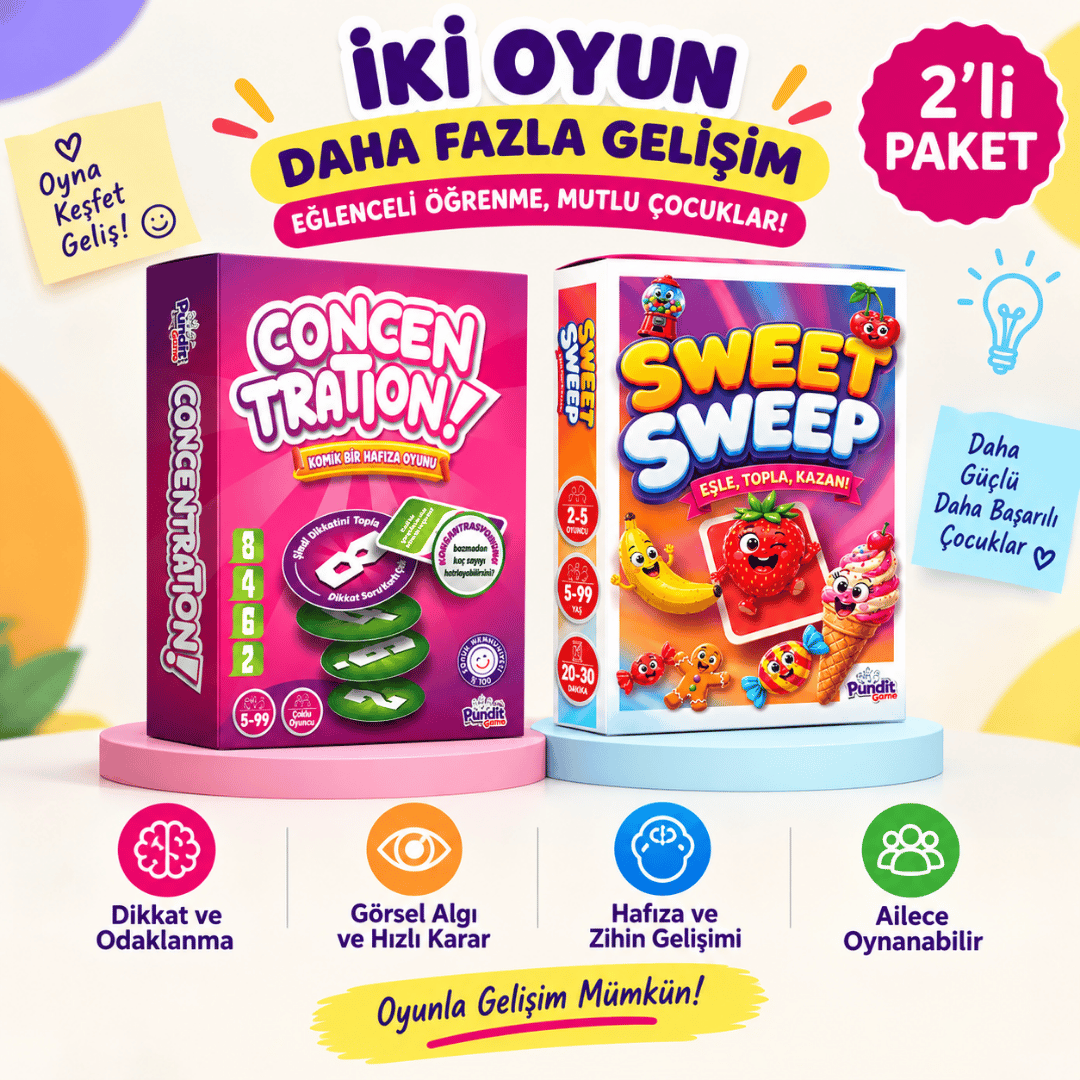 Concentration & Sweet Sweep 2'li Eğitim ve Zeka Oyunu Paketi | Dikkat, Hafıza ve Odaklanma
