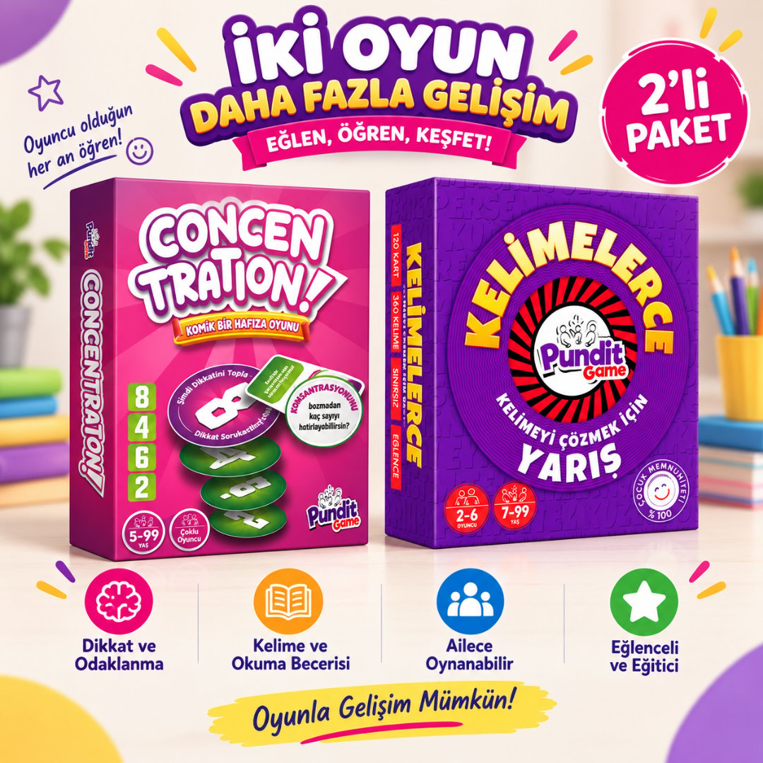 Kelimelerce - Concentration Kutu Oyunları Paketi | 7+ Yaş