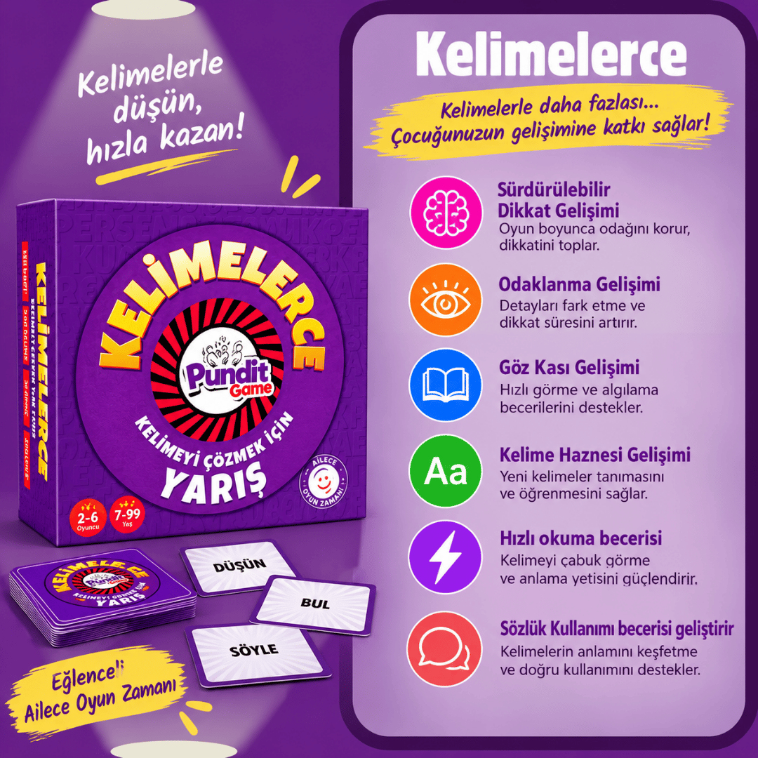 Kelimelerce & Concentration & Sweet Sweep 3'lü Eğitim ve Zeka Oyunu Paketi | Kelime, Dikkat ve Hafıza