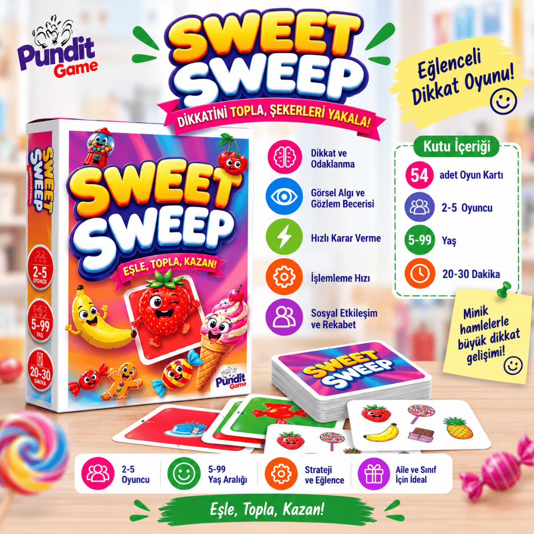 Kelimelerce & Concentration & Sweet Sweep 3'lü Eğitim ve Zeka Oyunu Paketi | Kelime, Dikkat ve Hafıza