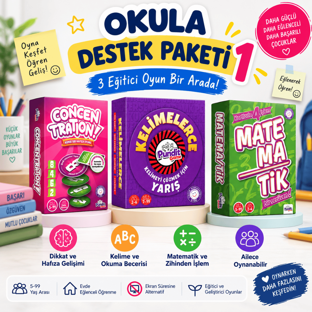Okula Destek Paketi - Türkçe - Matematik ve Dikkat Gelişimi | Pundit Game