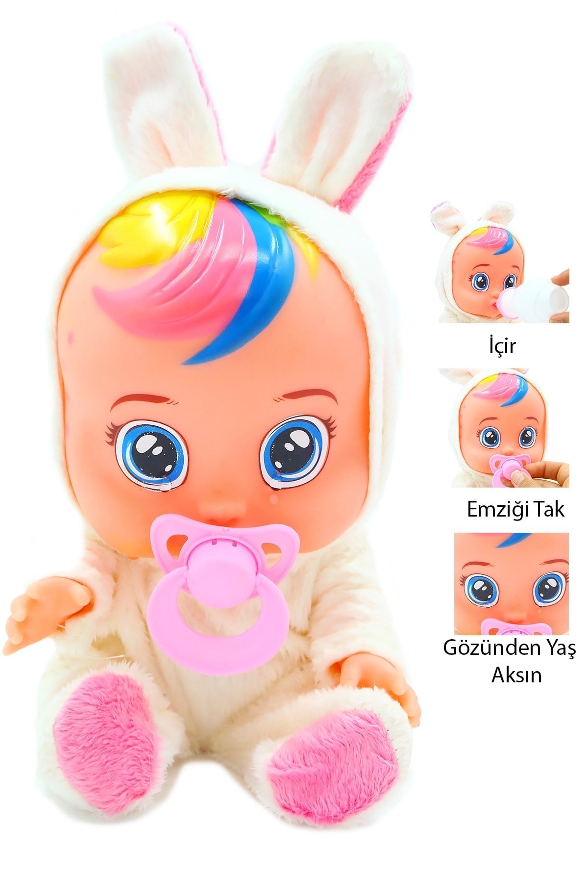 Ağlayan Et Bebek Oyuncak 20 cm – Su İçen Konuşan Bebek Oyuncağı 3+ Yaş Beyaz Renk