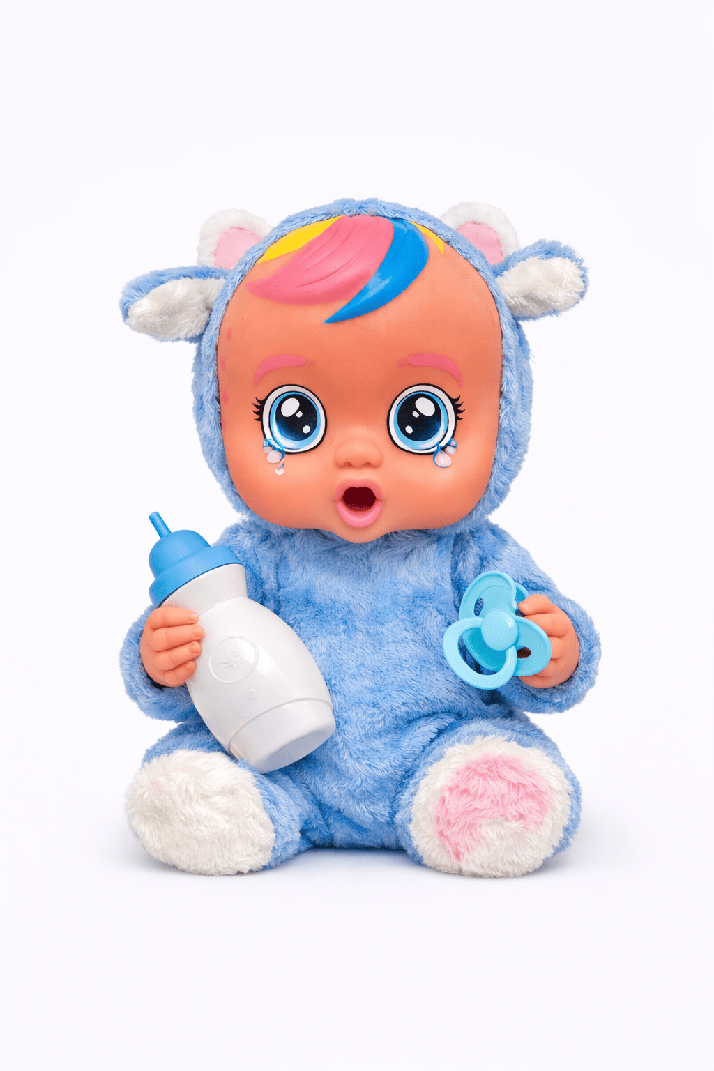 Ağlayan Et Bebek Oyuncak 20 cm – Su İçen Konuşan Bebek Oyuncağı 3+ Yaş Mavi Renk