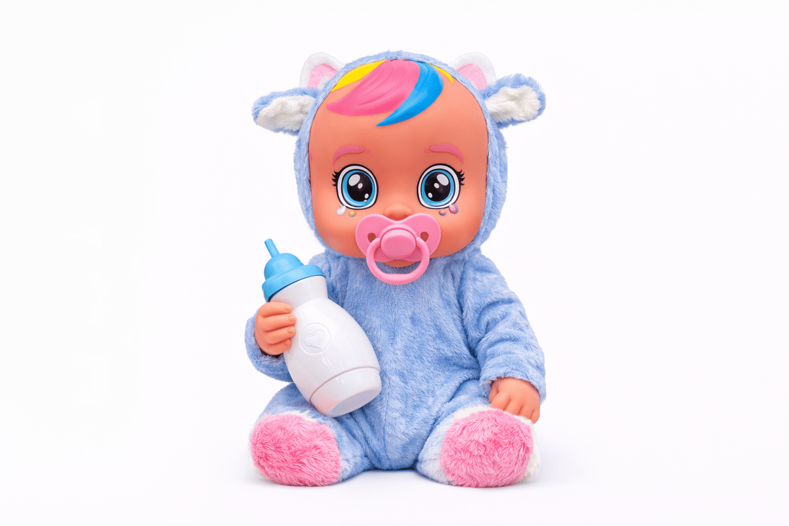 Ağlayan Et Bebek Oyuncak 20 cm – Su İçen Konuşan Bebek Oyuncağı 3+ Yaş Mavi Renk