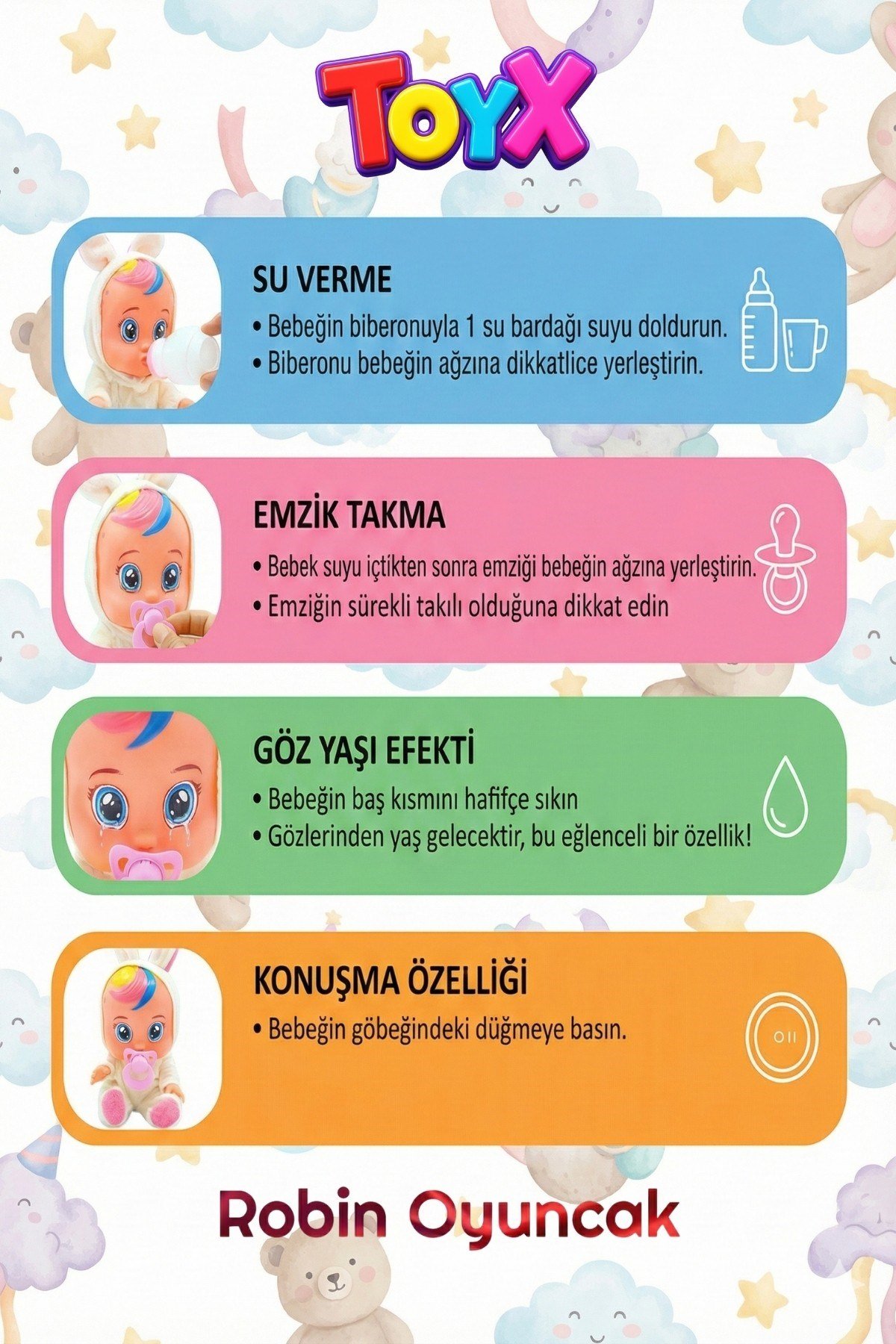 Ağlayan Et Bebek Oyuncak 20 cm – Su İçen Konuşan Bebek Oyuncağı 3+ Yaş Mavi Renk