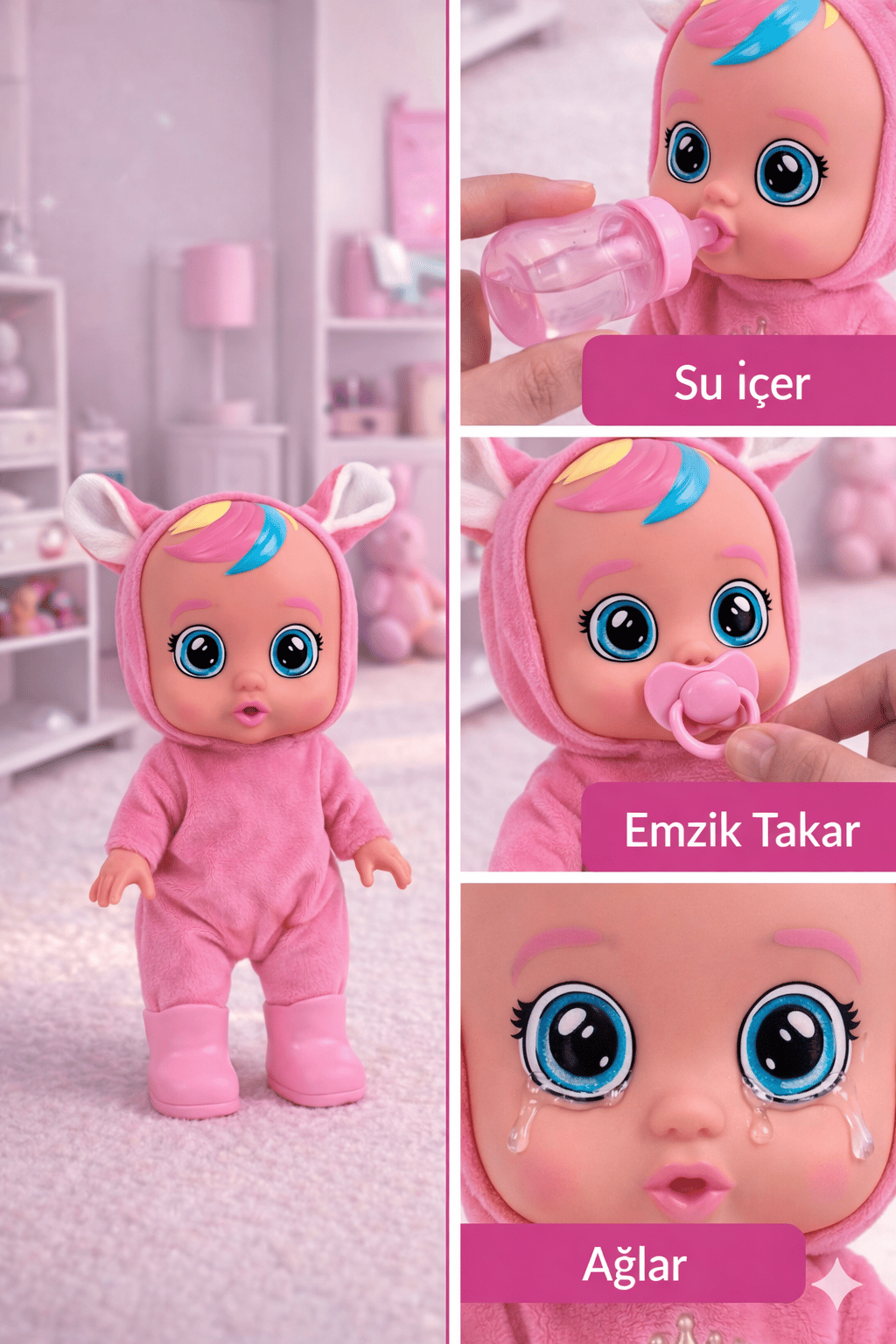 Ağlayan ve Konuşan Et Bebek Açık Pembe