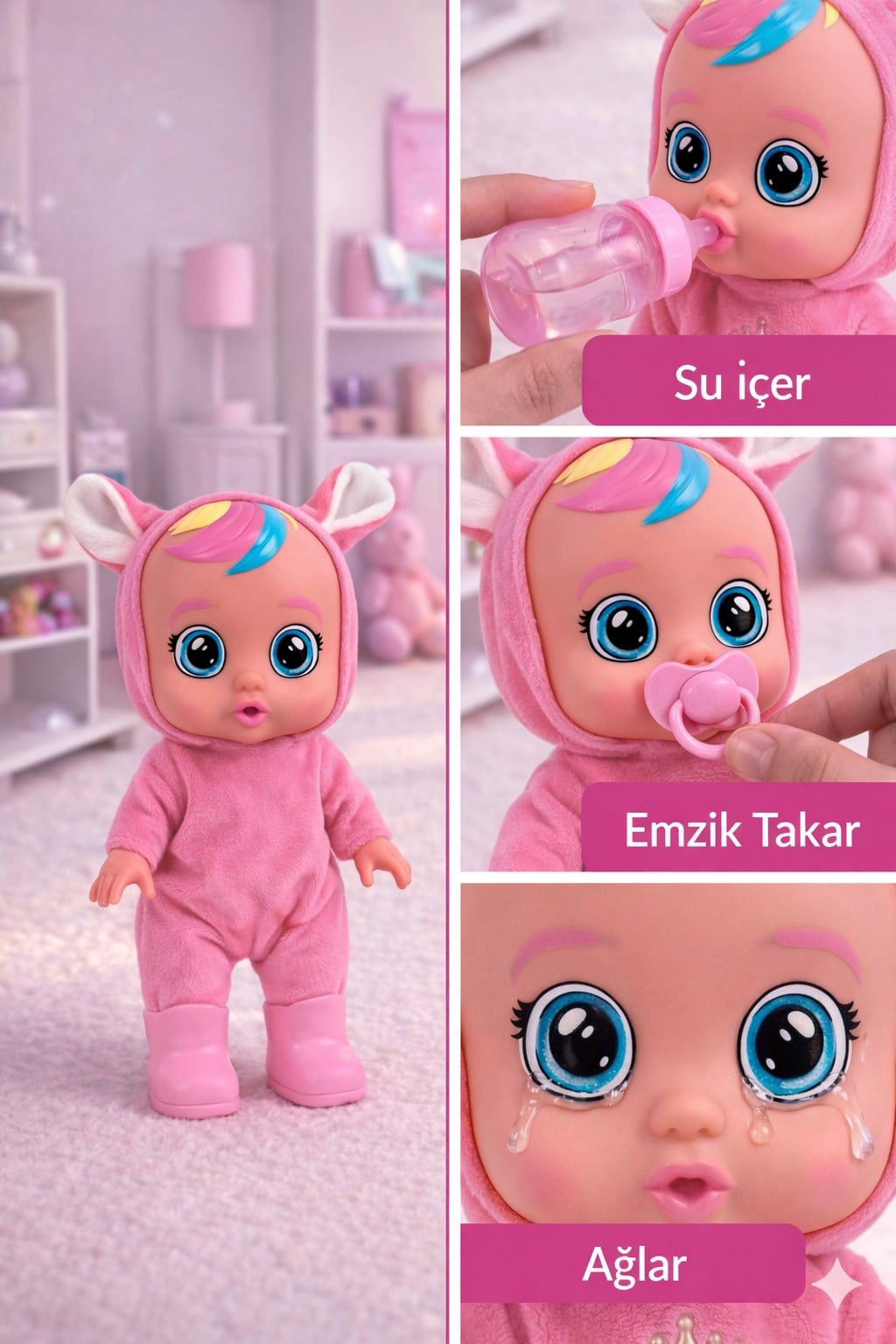 Ağlayan ve Konuşan Et Bebek Açık Pembe
