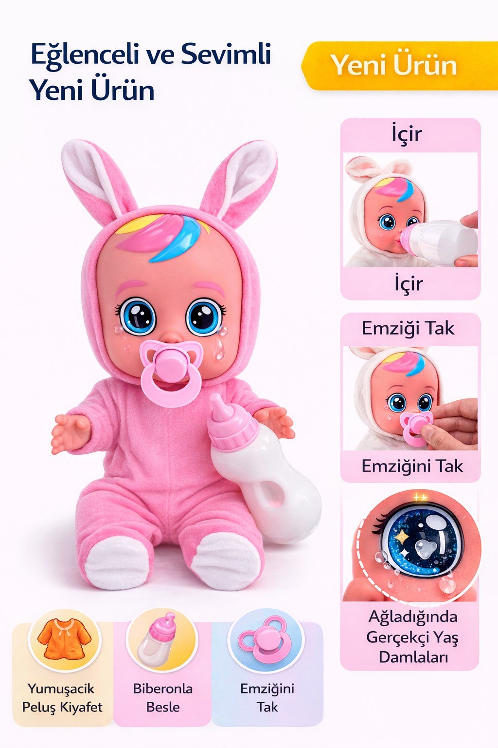 Ağlayan ve Konuşan Et Bebek Açık Pembe