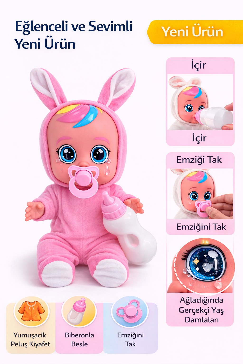 Ağlayan ve Konuşan Et Bebek Açık Pembe