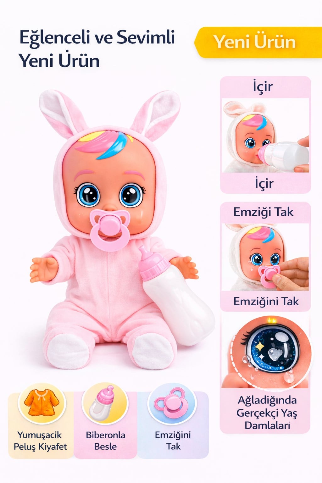 Ağlayan ve Konuşan Et Bebek Toz Pembe