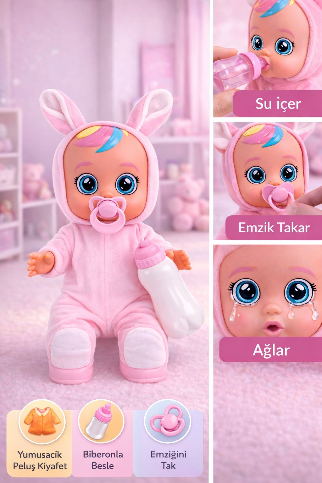 Ağlayan ve Konuşan Et Bebek Toz Pembe