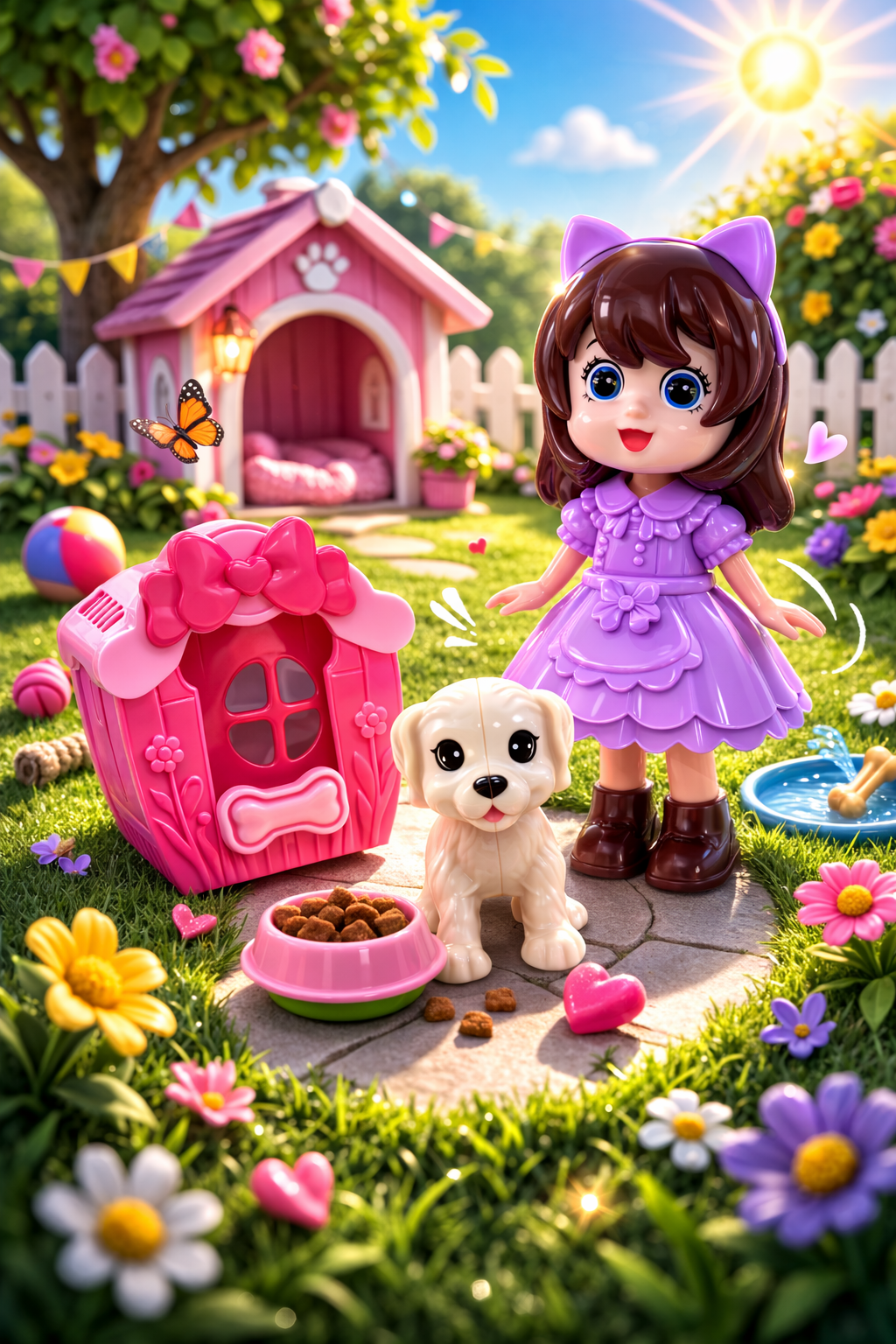 Oyuncak Bebek ve Köpek Seti – Roza ve Maya Evcil Hayvan Bakım Oyunu 3+ Yaş