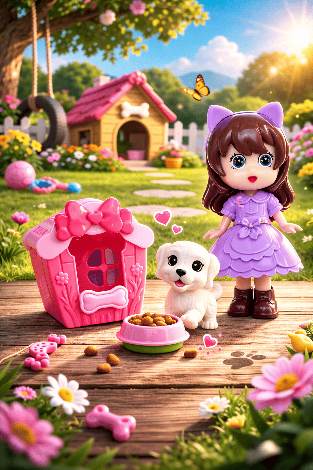 Oyuncak Bebek ve Köpek Seti – Roza ve Maya Evcil Hayvan Bakım Oyunu 3+ Yaş
