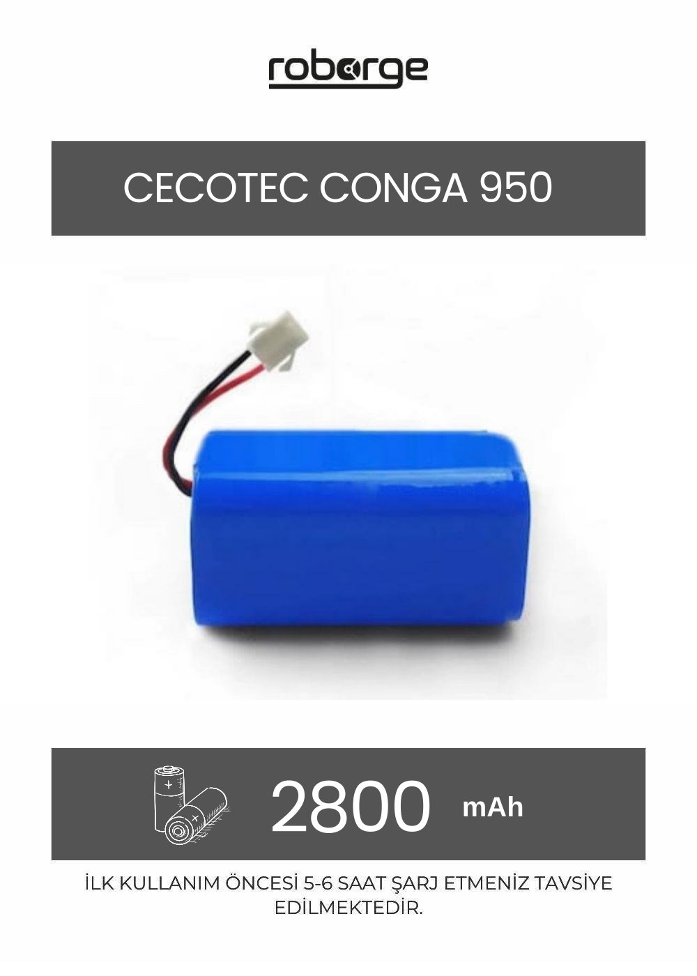 Cecotec Conga 950 Robot Süpürge Uyumlu Batarya 2800 mAh - Muadil Ürün
