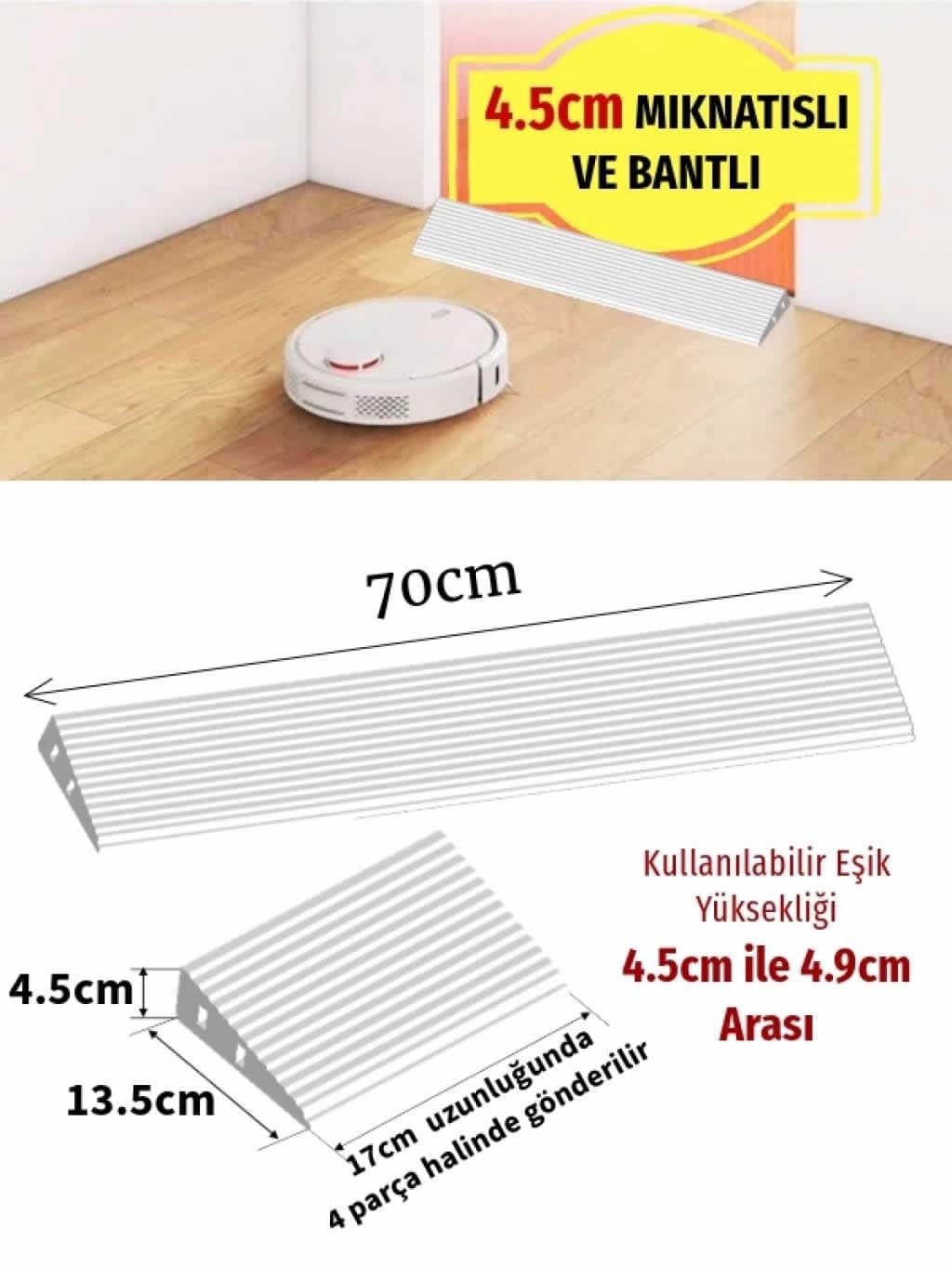 Robot Süpürge Kapı Eşik Rampası 4,5cm - Beyaz