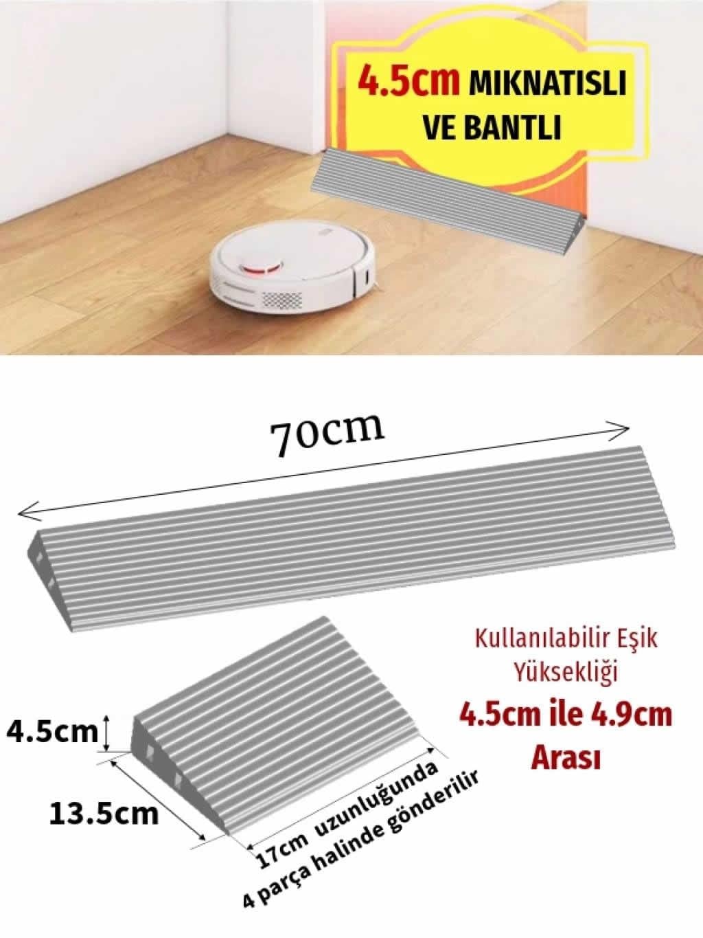 Robot Süpürge Kapı Eşik Rampası 4,5cm - Gri