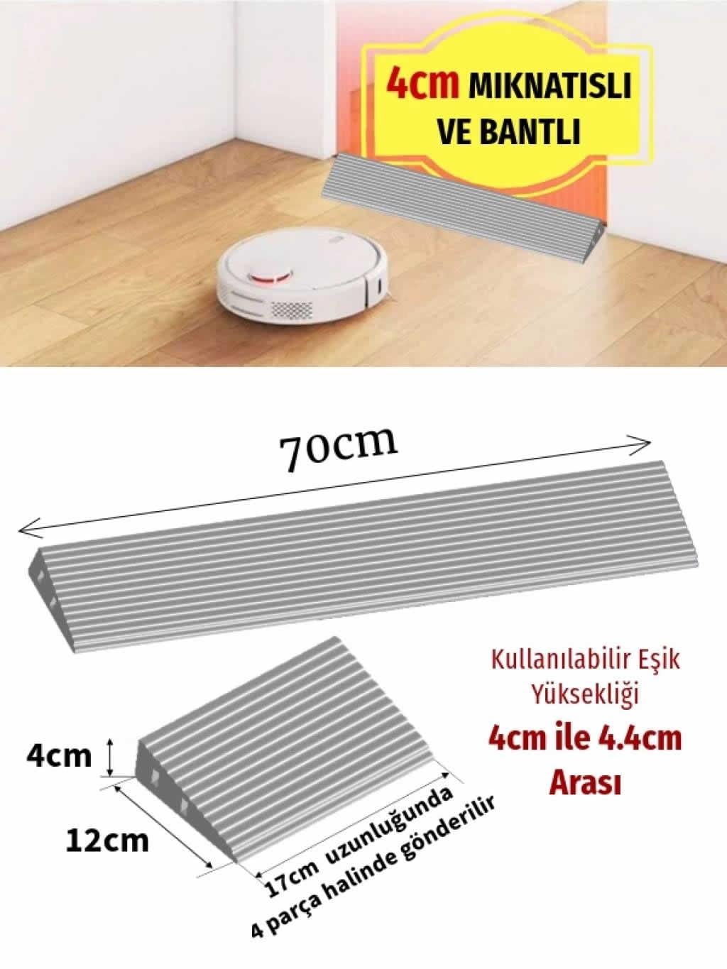 Robot Süpürge Kapı Eşik Rampası 4cm - Gri