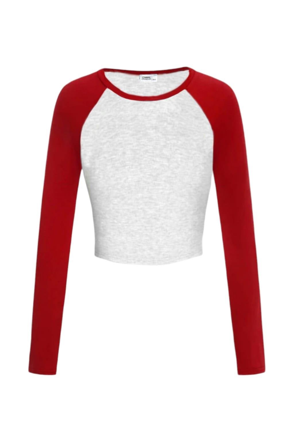 Basic Kırmızı Reglan Uzun Kol Tam Boy Bluz