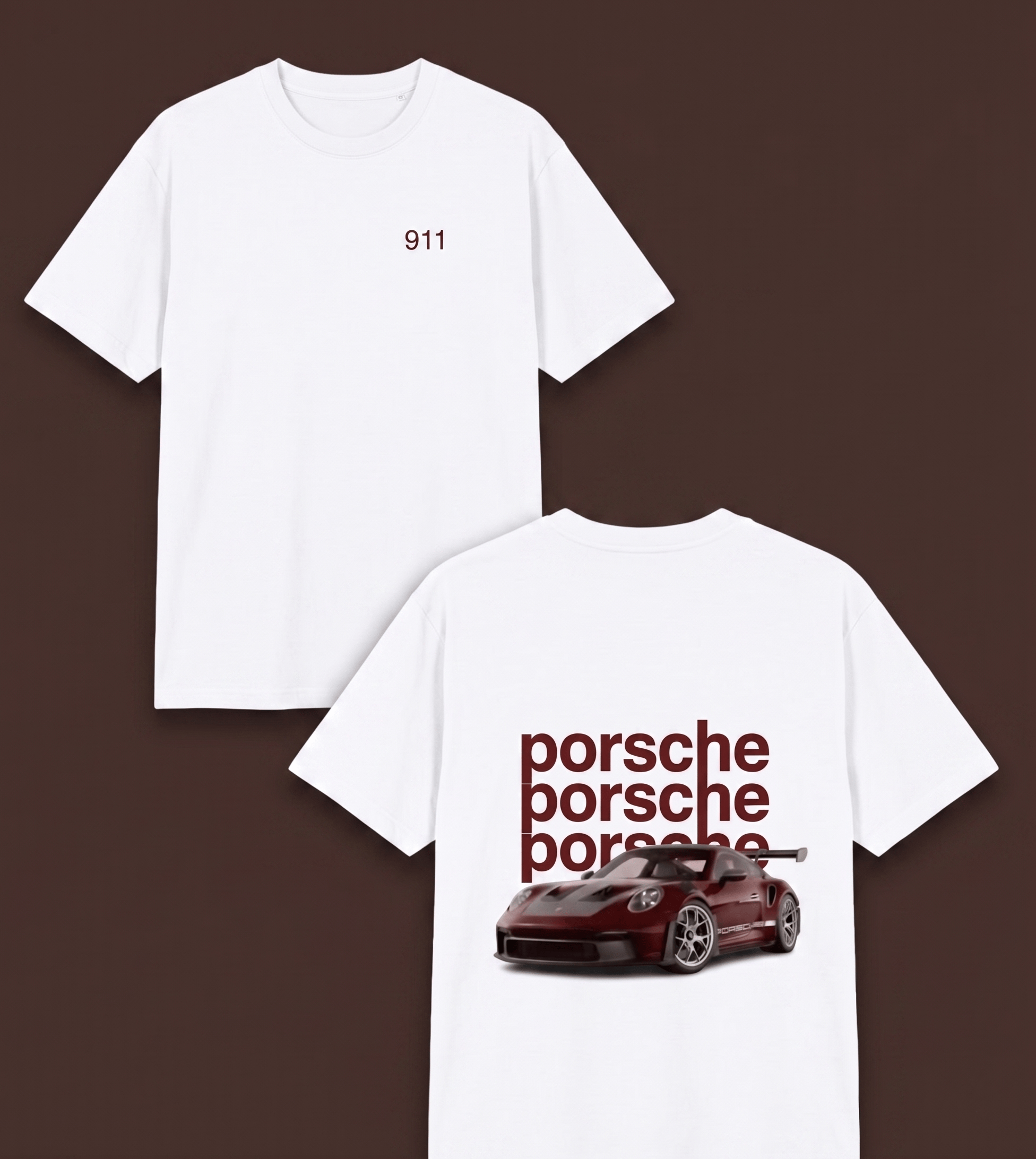 Beyaz Sırt 911 Porsche Oversize T-shirt