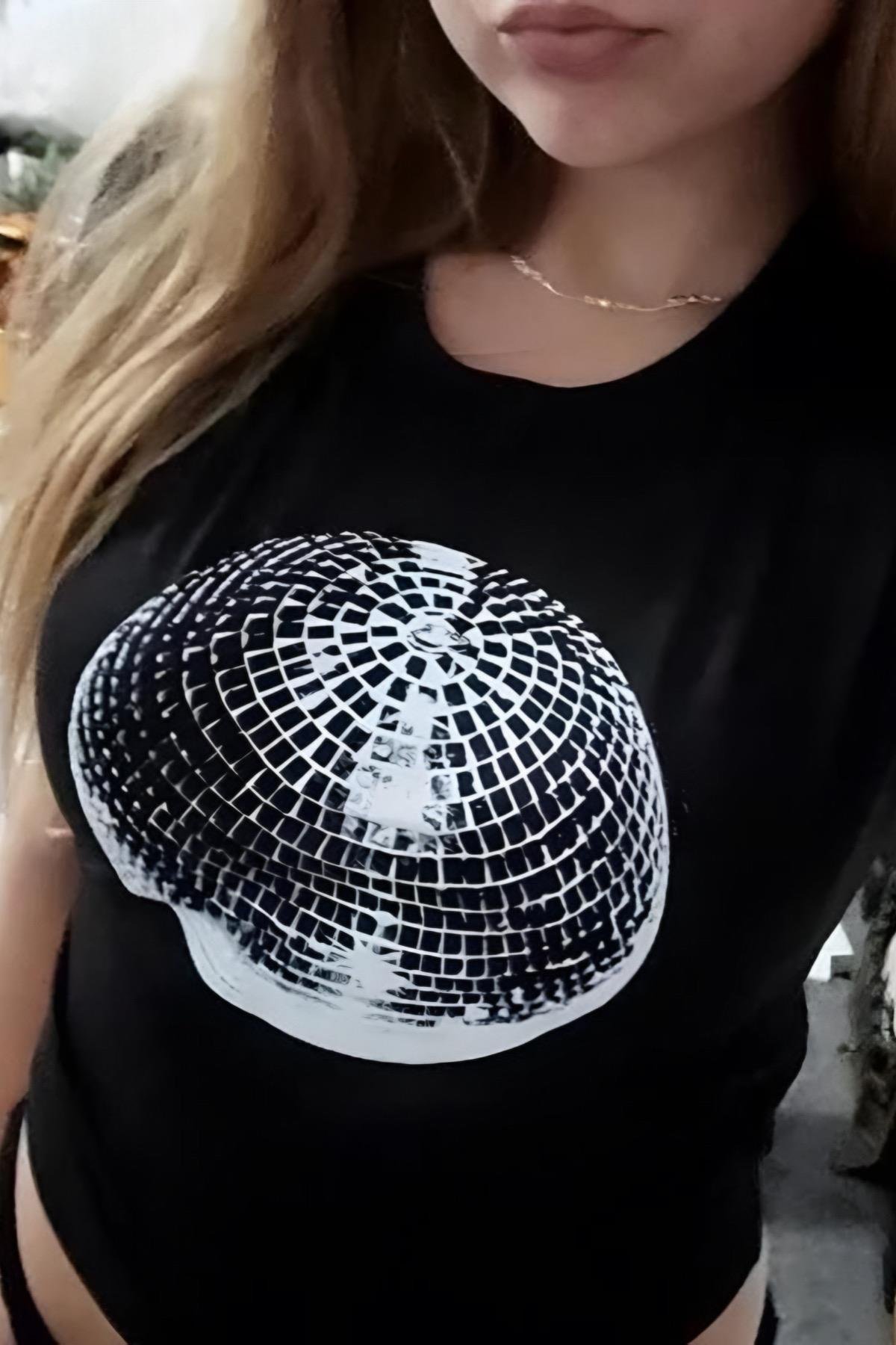 Black Disco Ball Crop