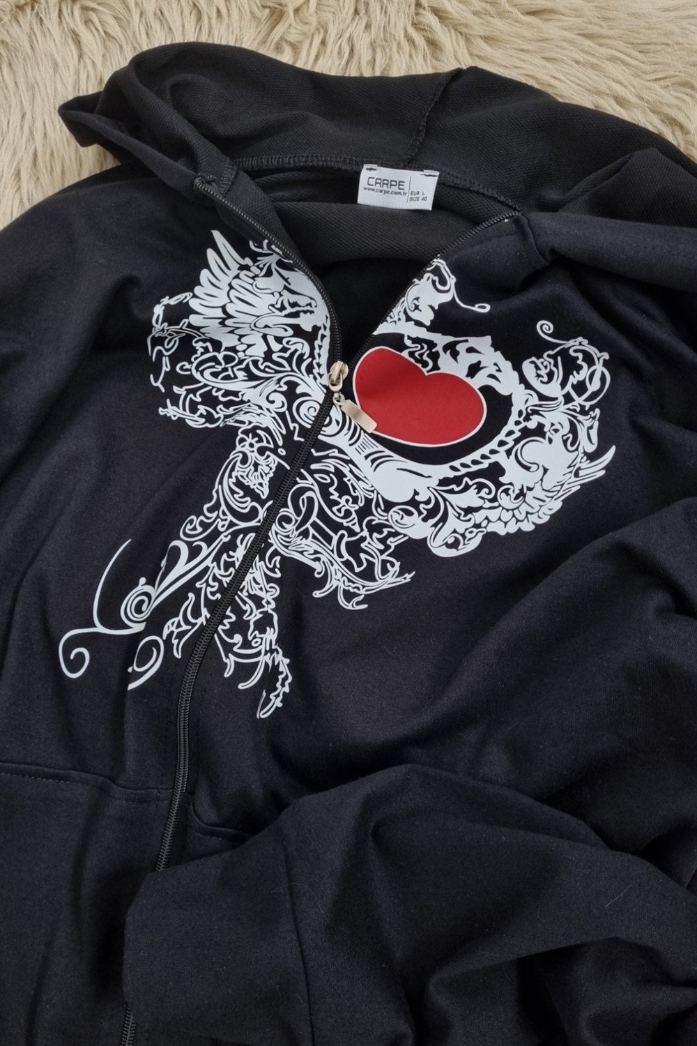 Black Heart Decor Oversize Hırka