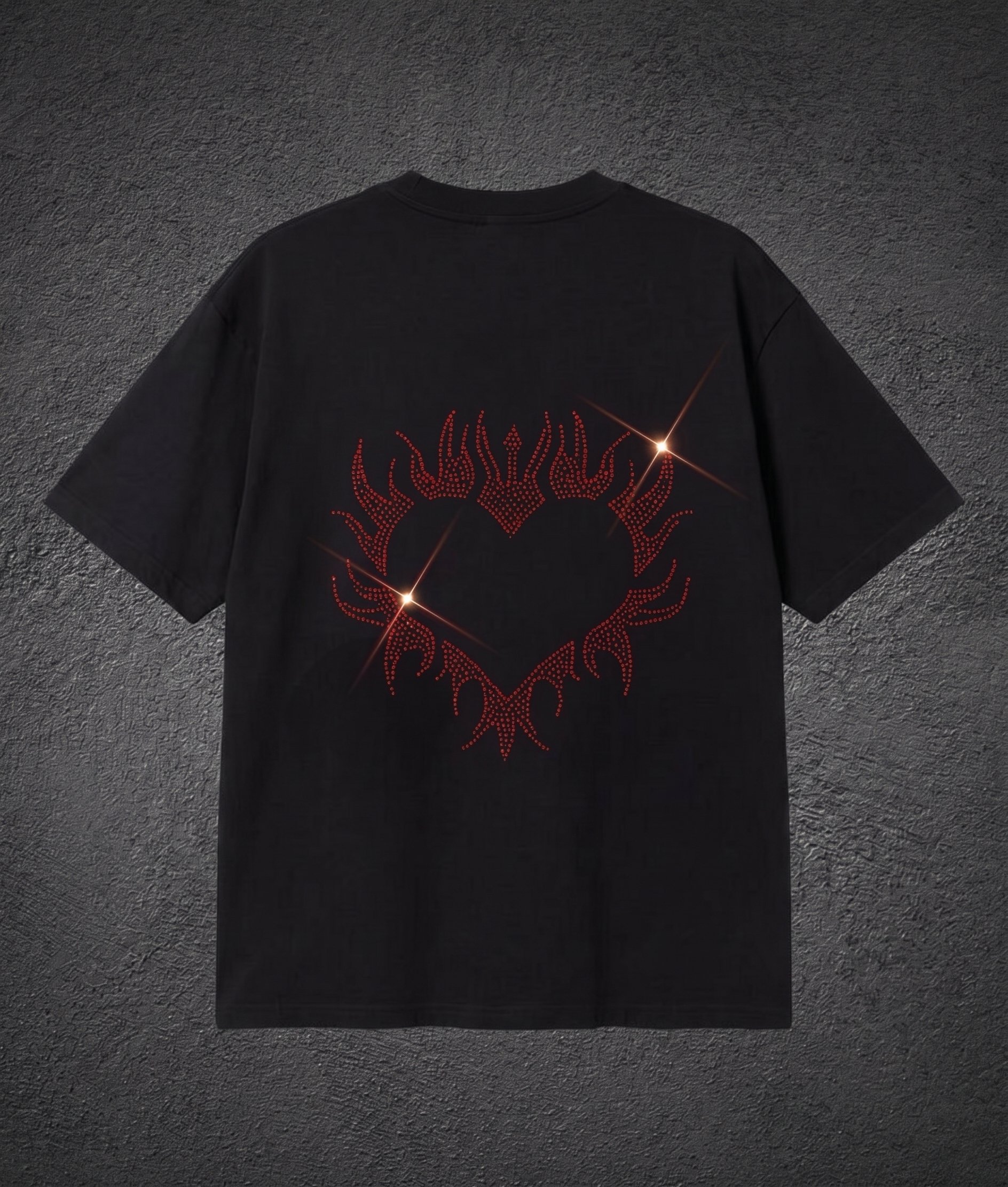 Black Sırt Taşlı Red Heart Oversize T-shirt