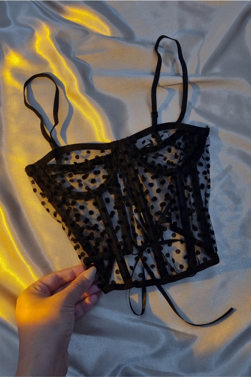 Black Spotted Corset Bralet