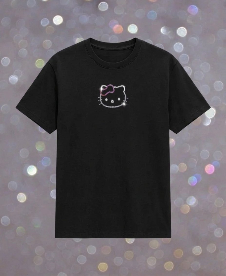 Black Taşlı Cat Oversize T-shirt