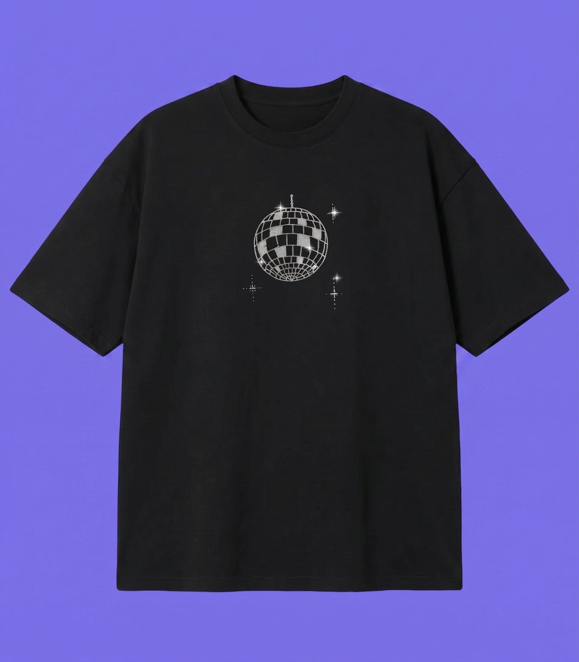 Black Taşlı Disco Oversize T-shirt