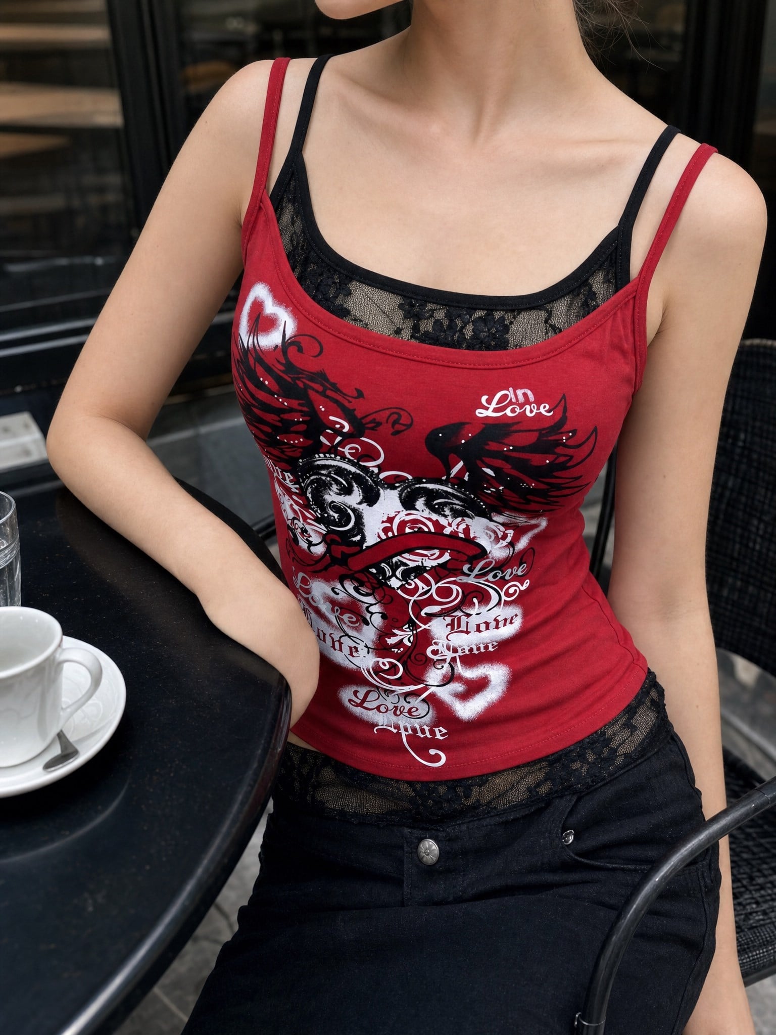 Bordo Gotik Coquette Love Dantel Gothic Y2K