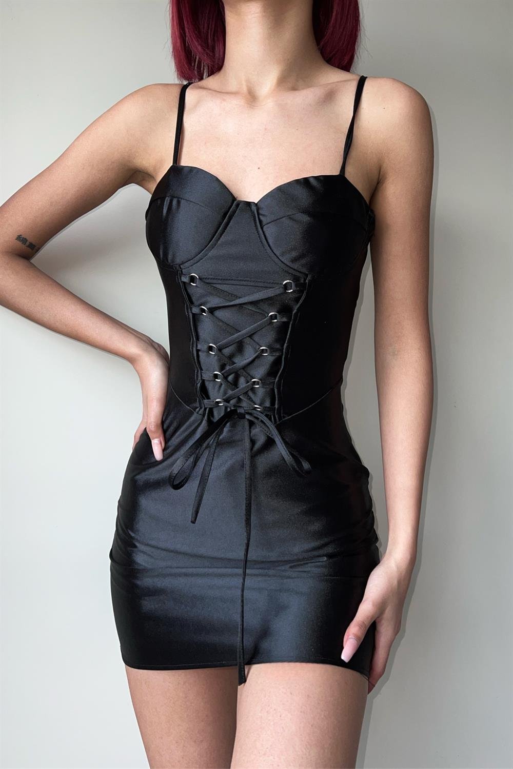 Corset Detail Saten Elbise