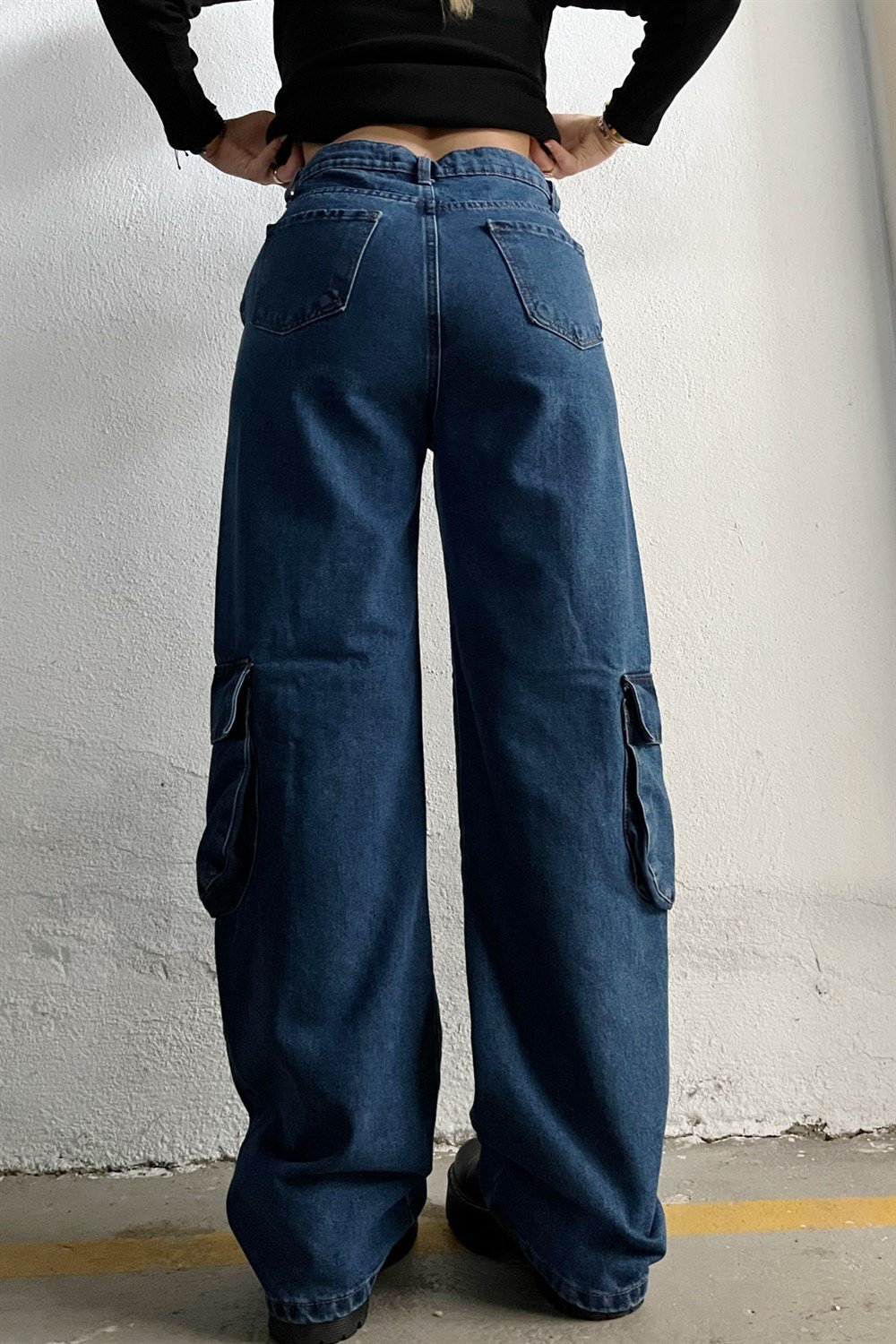 Denim Yuvarlak Körüklü Kargo Cep Wide Jeans