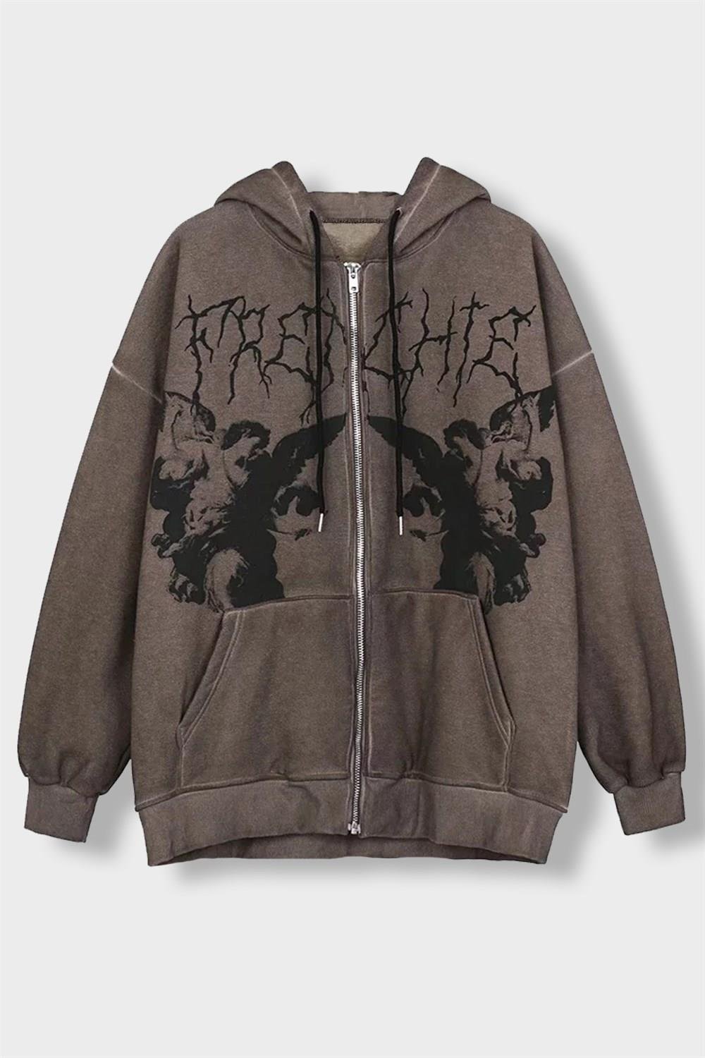 Frenchie Angel Unisex Yıkamalı Hırka