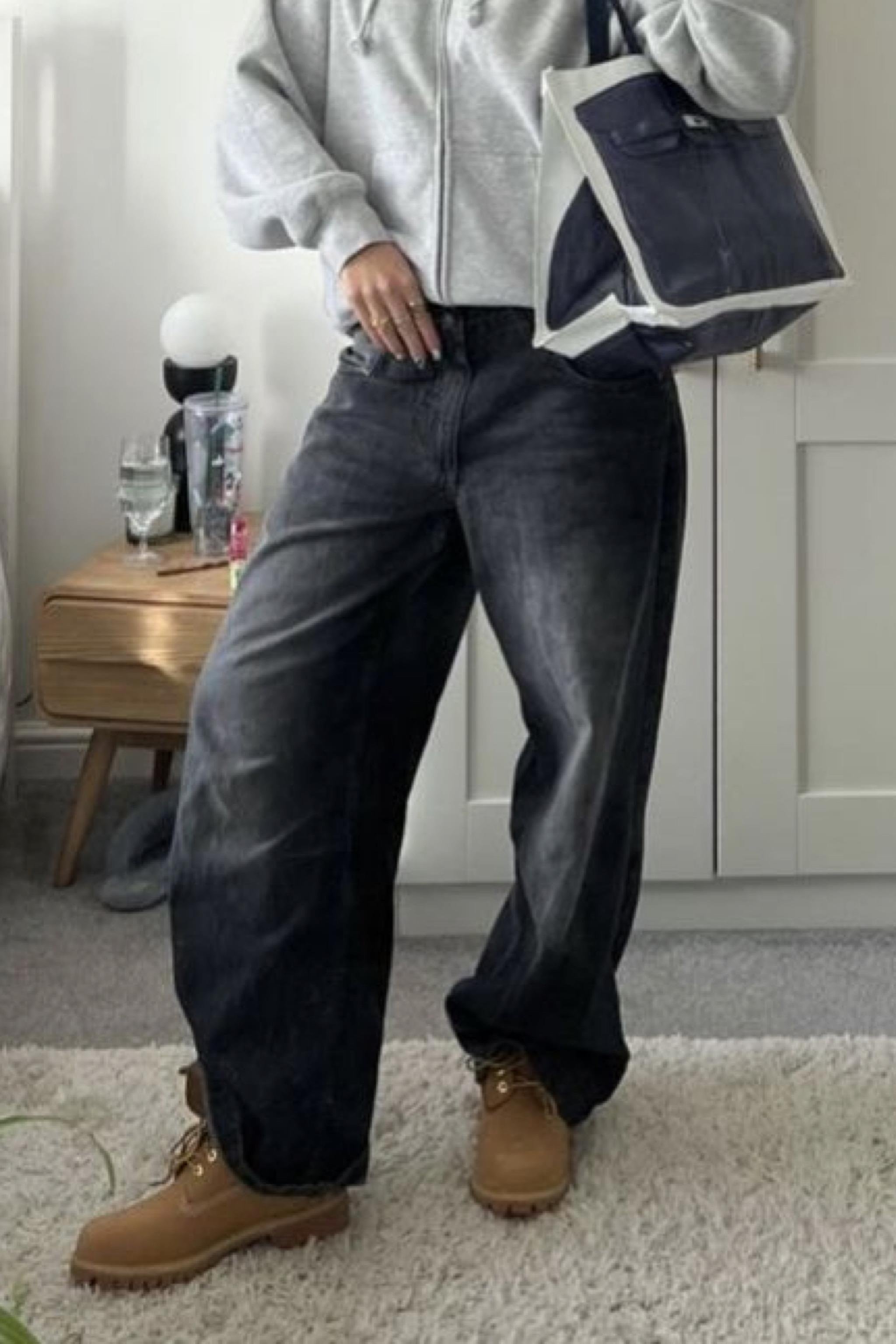 Füme Denim Salaş Pantolon