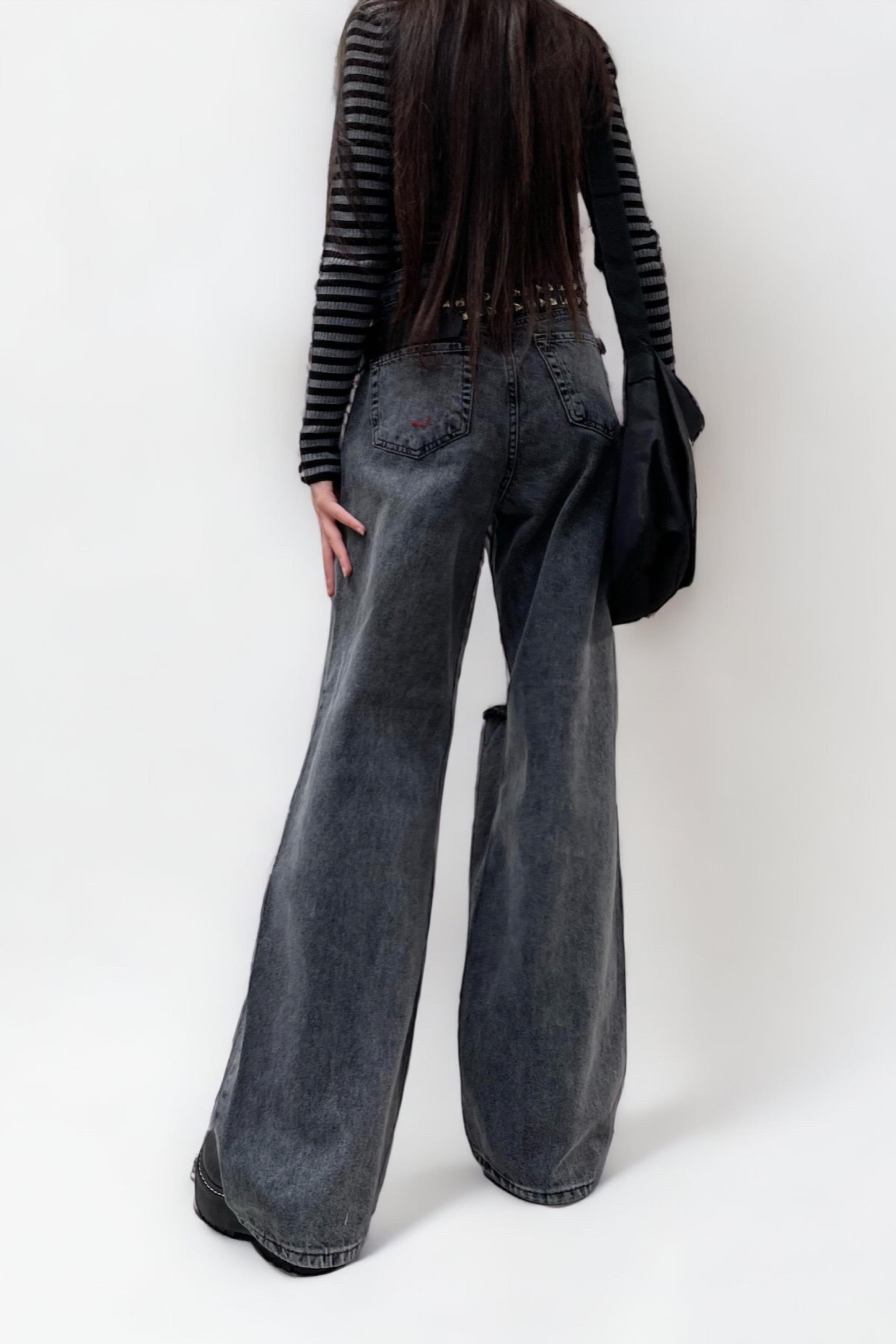 Füme Yırtık Detaylı Pantolon