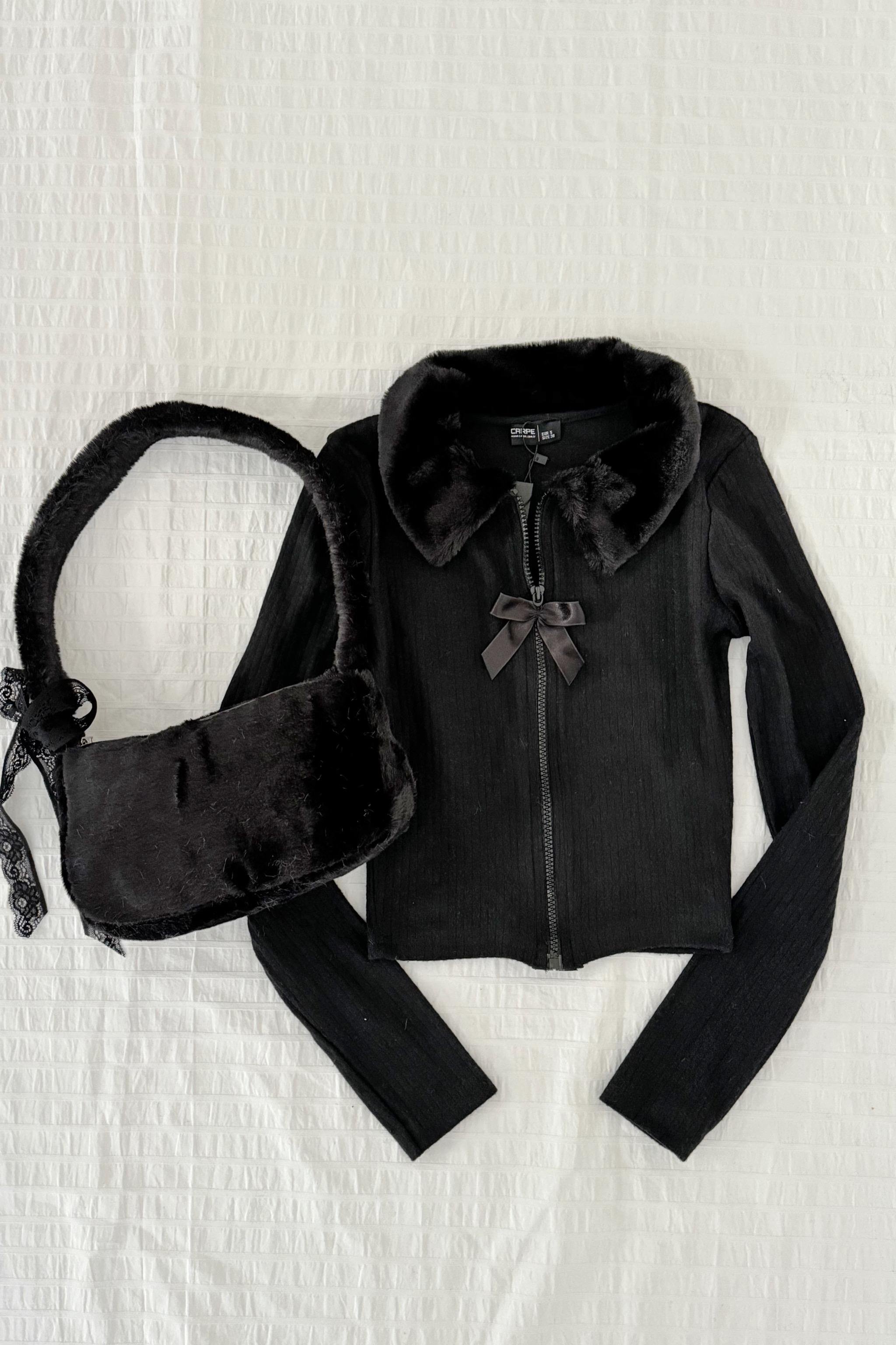 Fur-Ribbon Detailed  Bluz