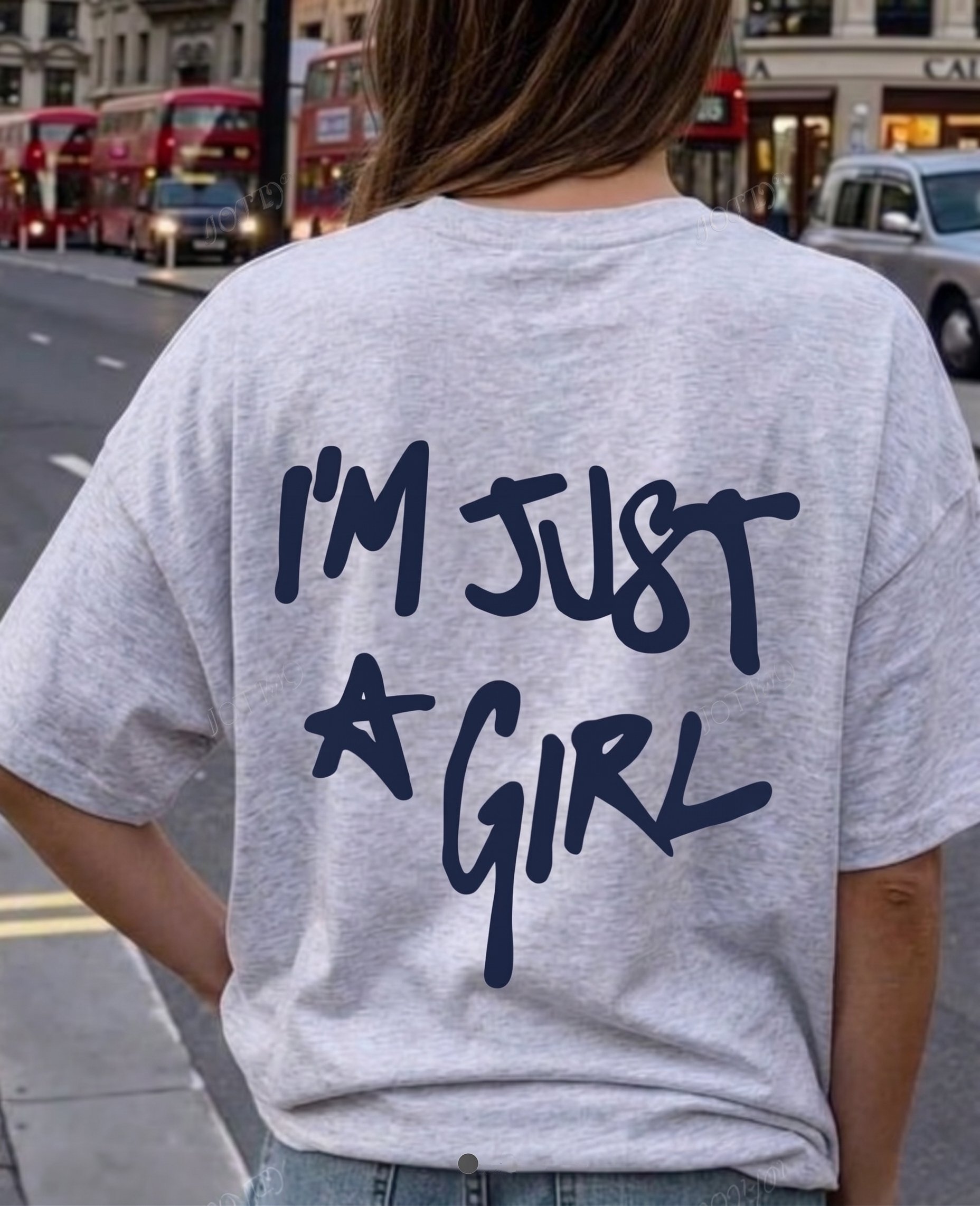 Grey Sırt I Am Just Girl Oversize T-shirt