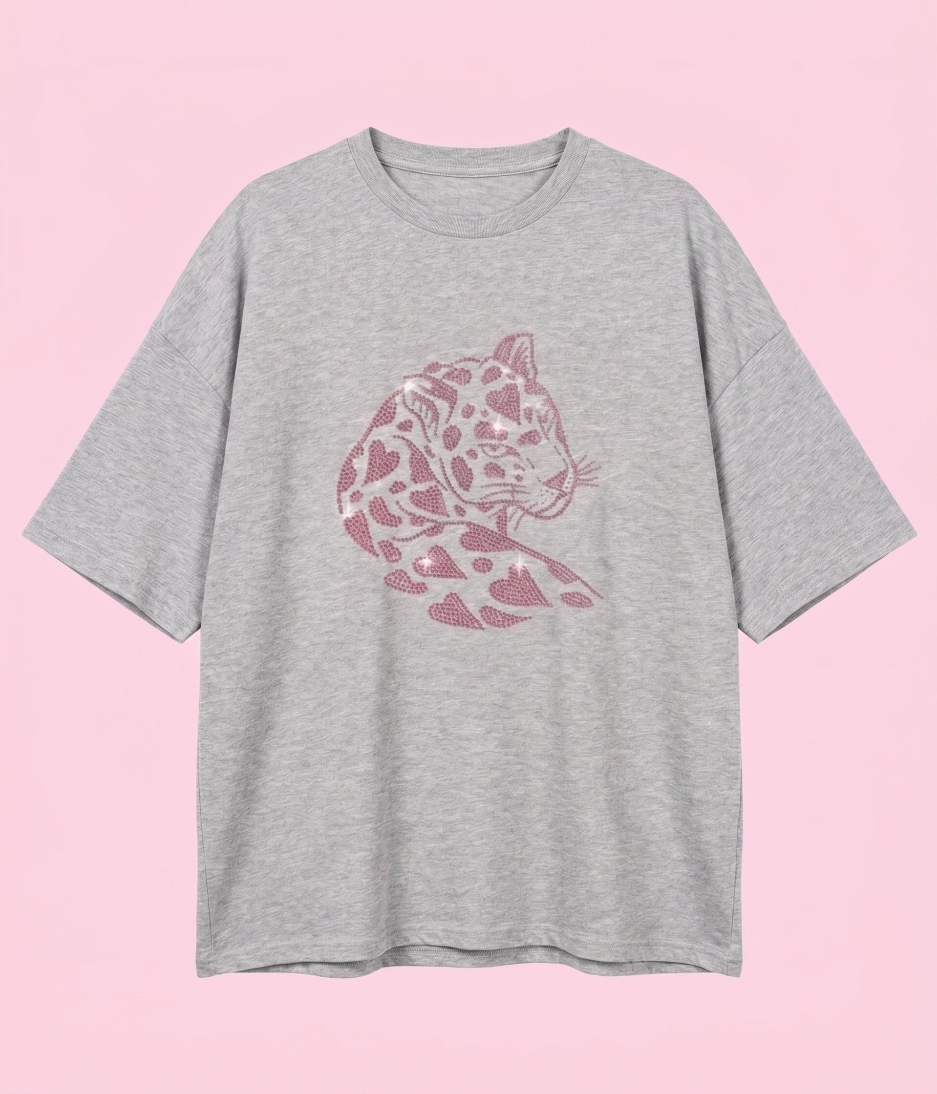 Grey Taşlı Tiger Oversize T-shirt