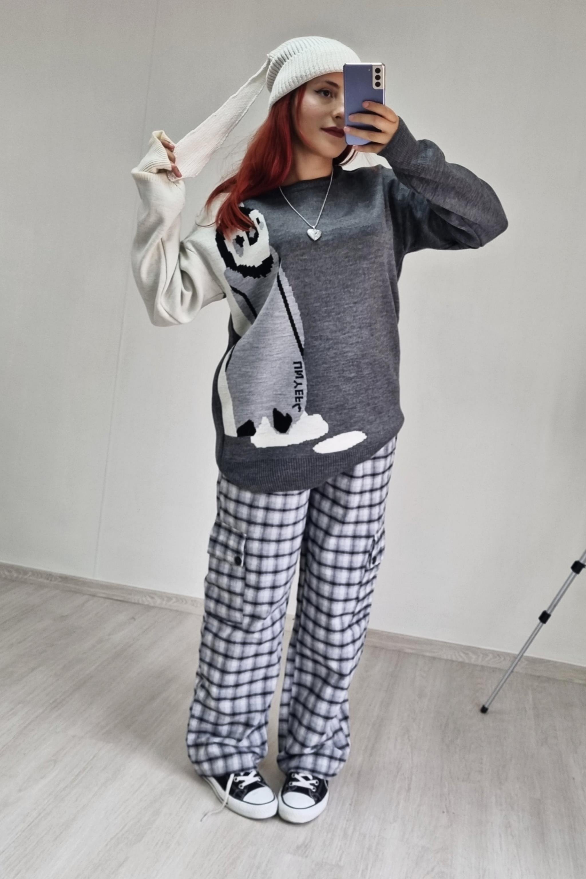 Gri Çizgili Cepli Eşofman