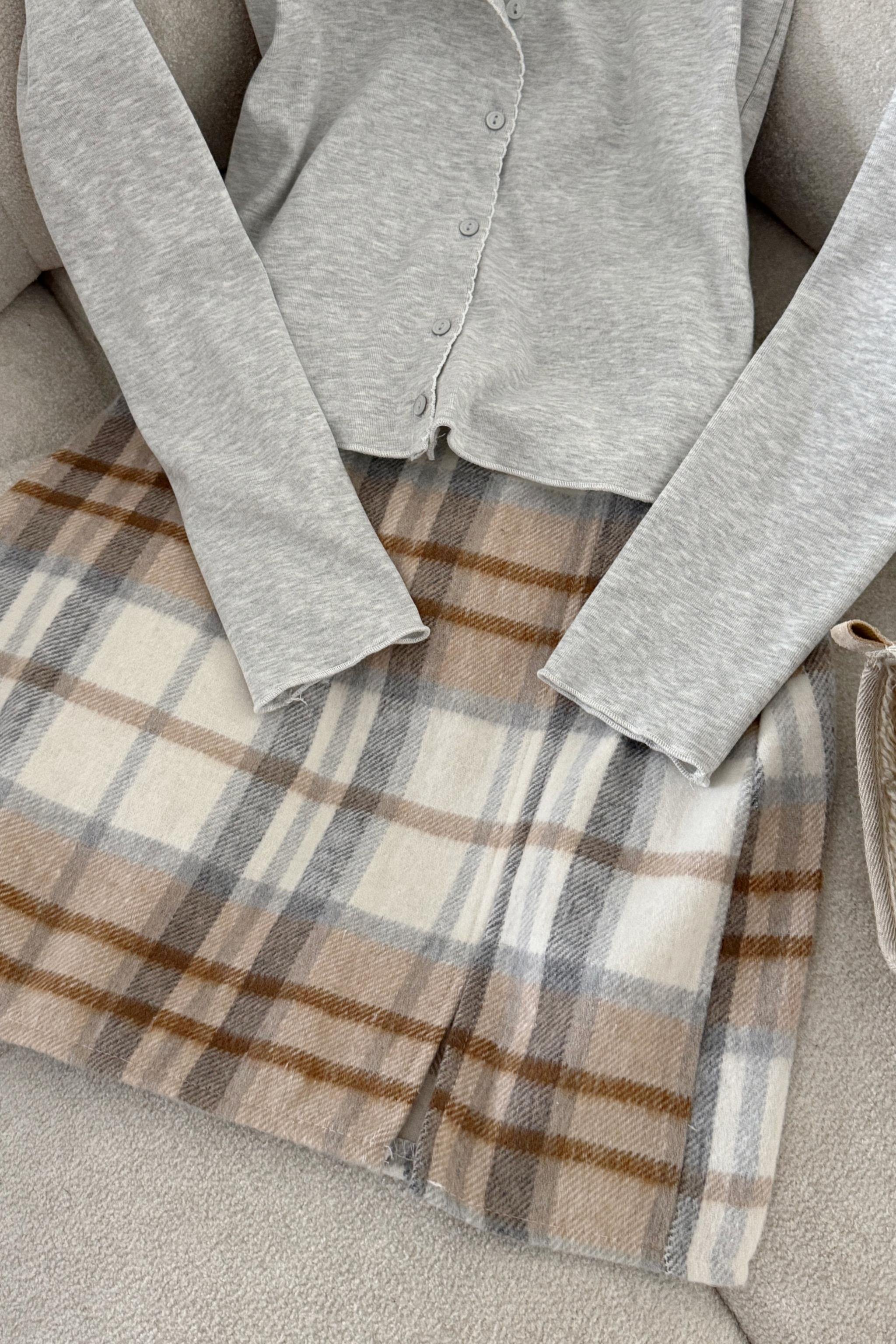 Gri Krem Ekoseli Etek