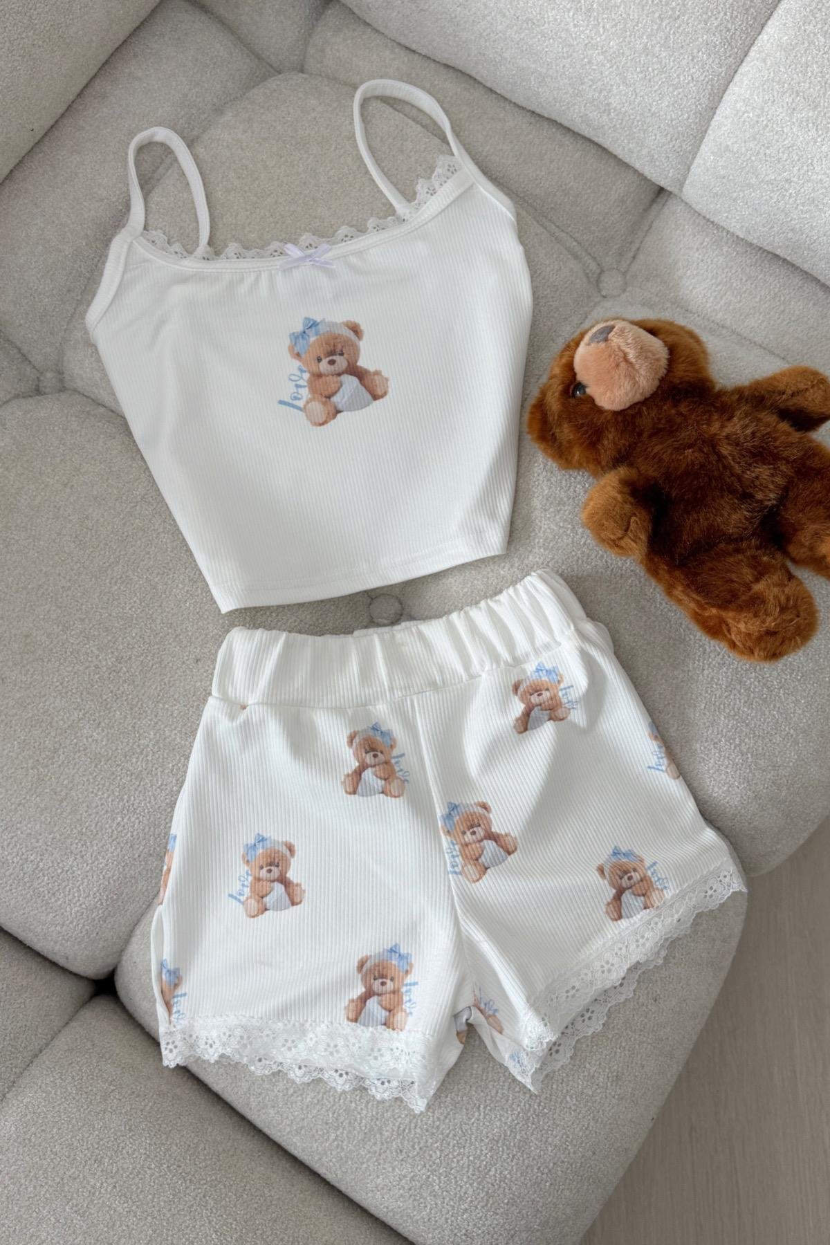 Lace Detail Bear İkili Takım