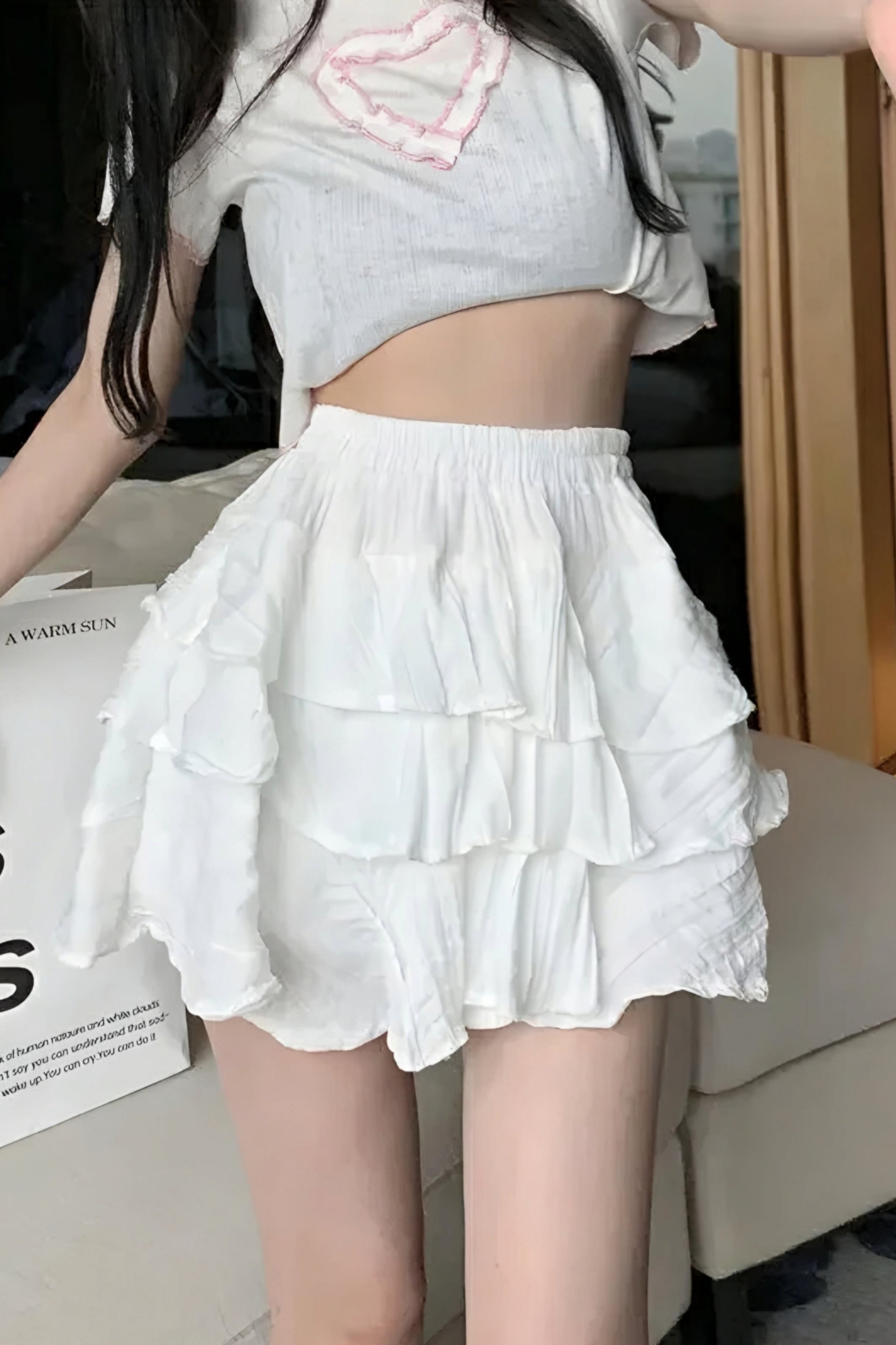 Lolita Frill White Şort Etek