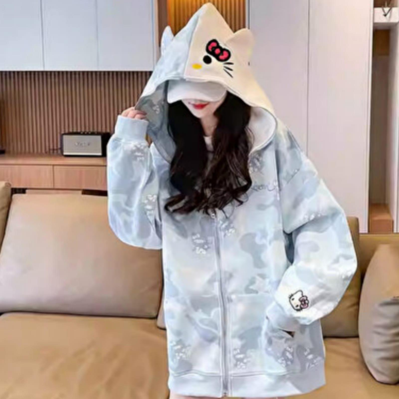 Mavi Camo Fermuarlı Hırka