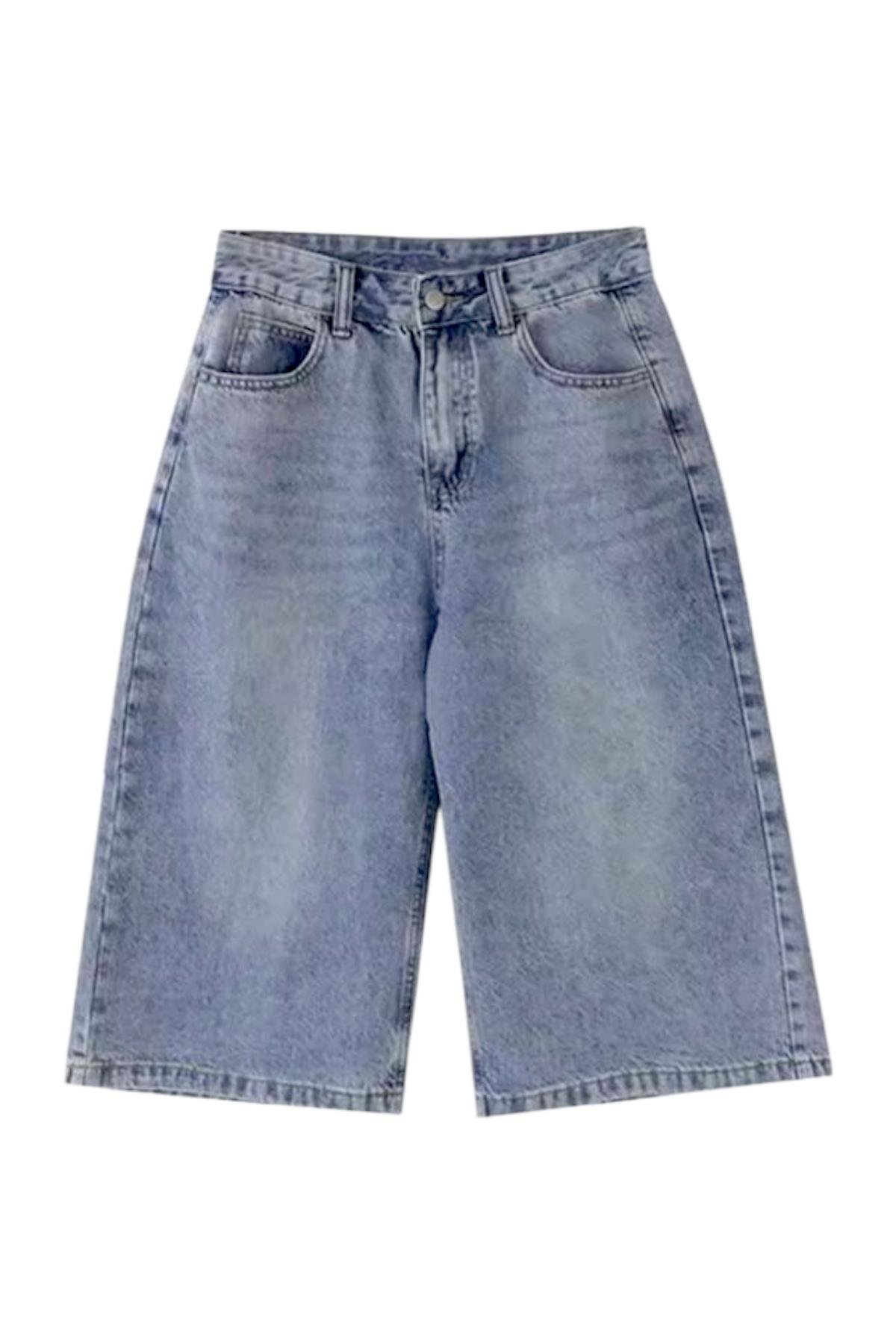 Mavi Yıkamalı Şort