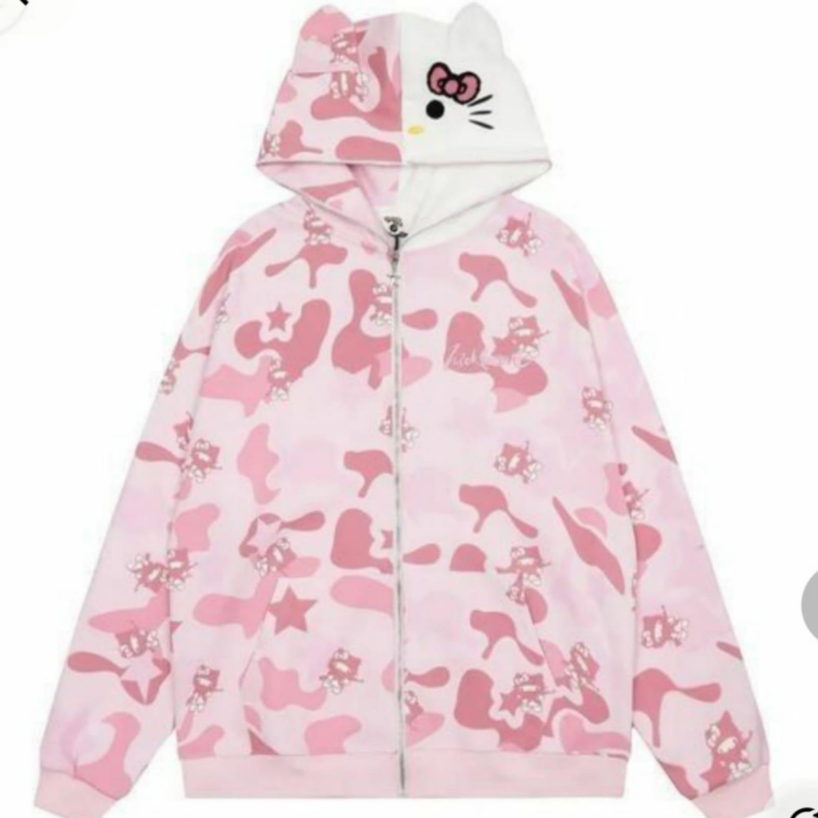 Pembe Camo Fermuarlı Hırka
