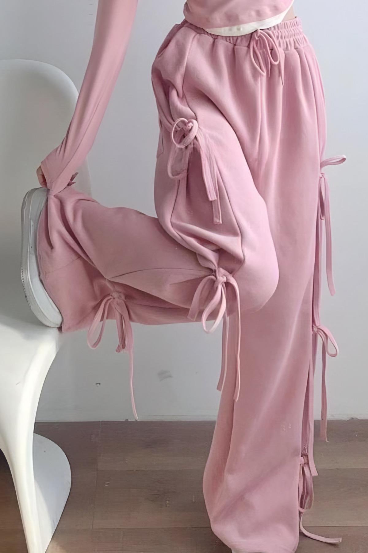 Pink Fiyonk Detay Geniş Paça Eşofman