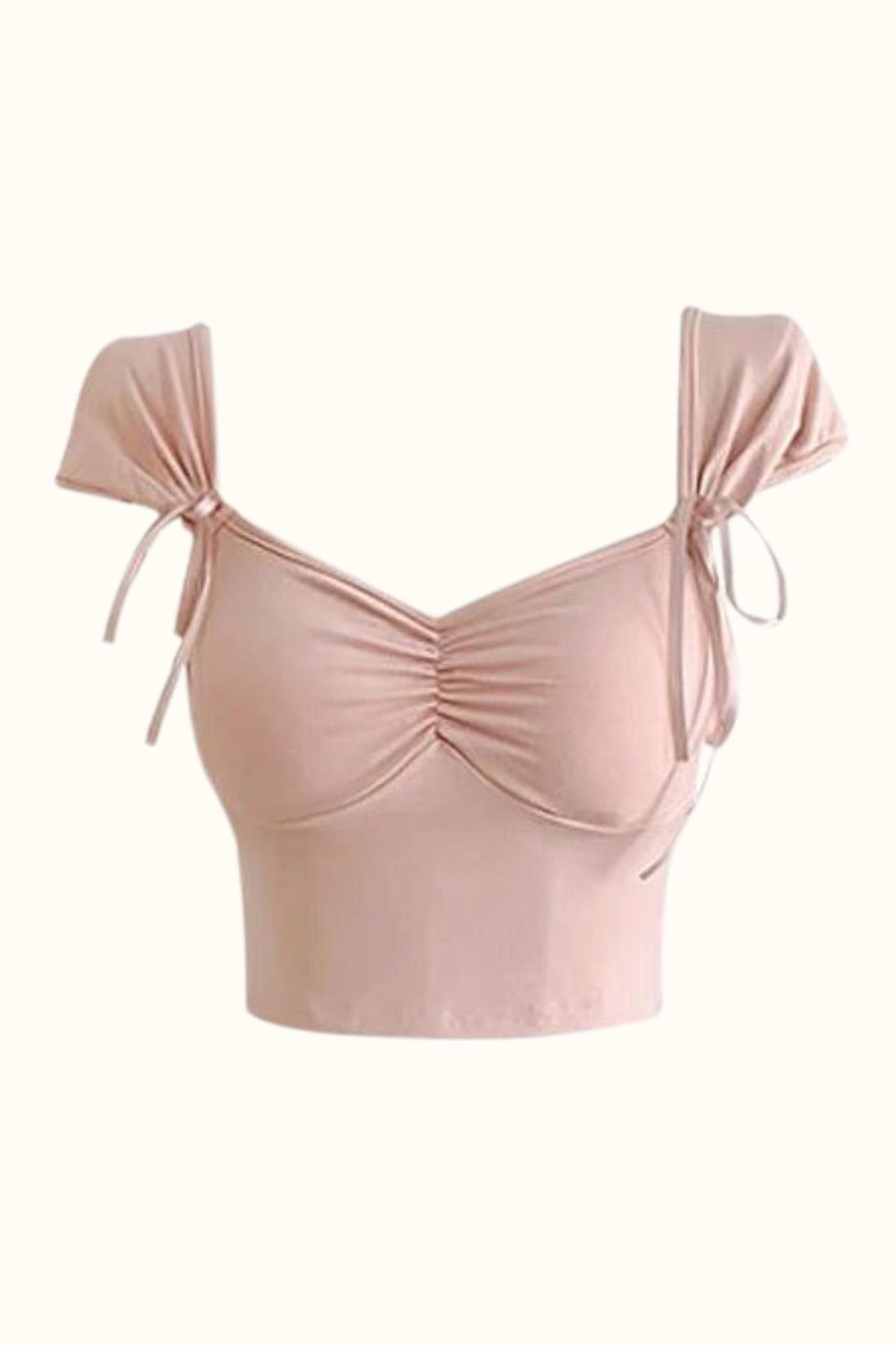 Pink Kurdele Askılı Kısa Kollu Crop