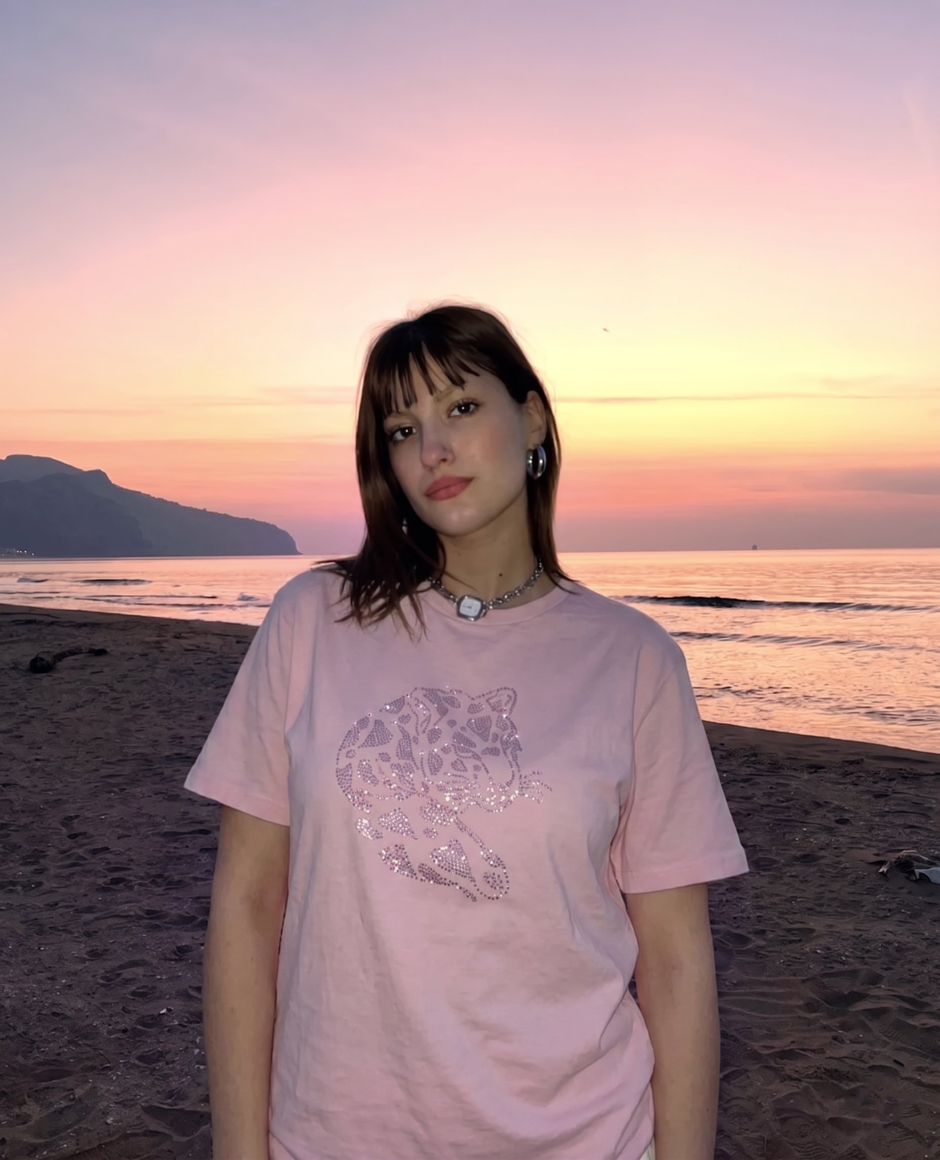 Pink Taşlı Tiger Oversize T-shirt
